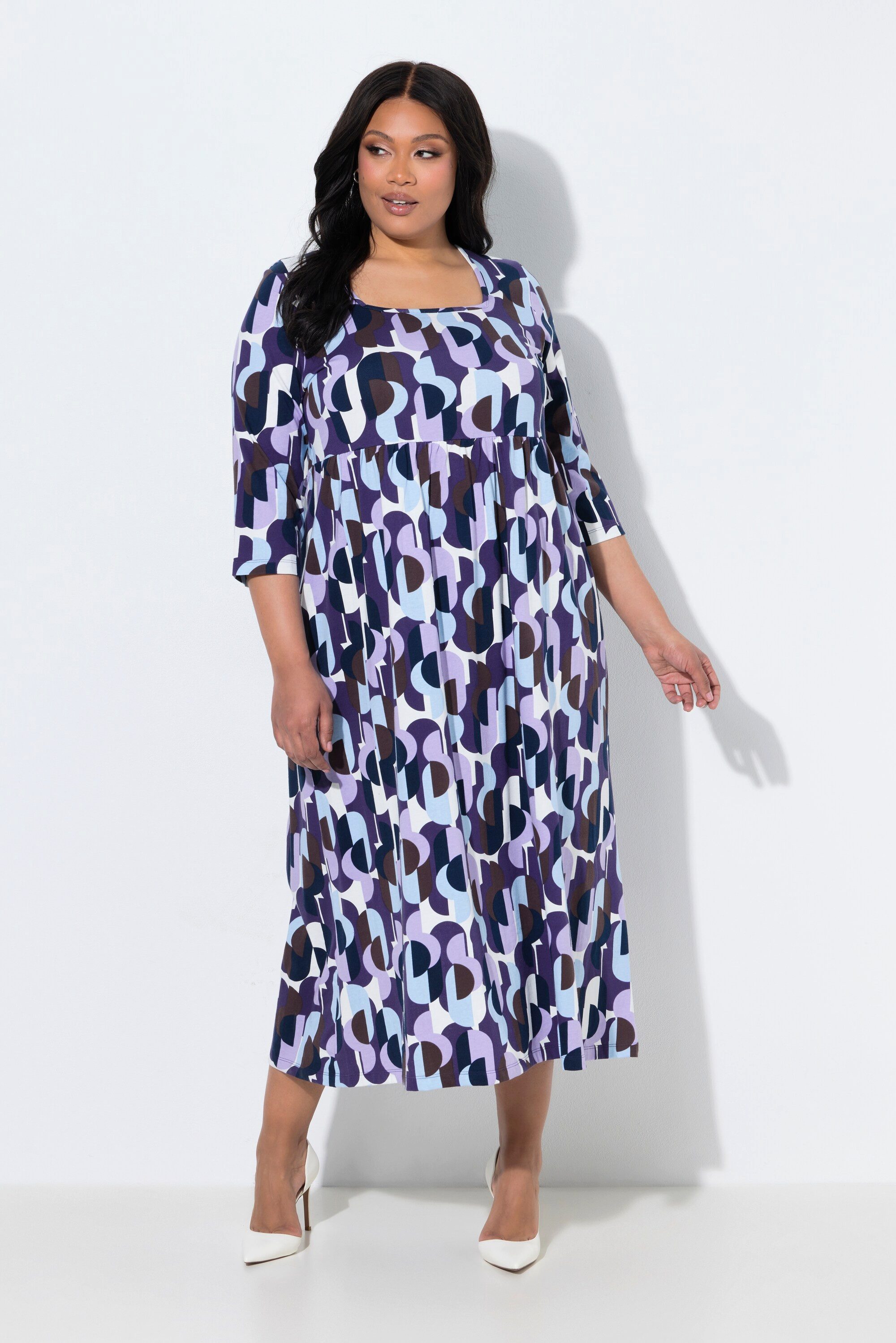 Ulla Popken Maxikleid Maxikleid grafischer Druck Carré-Ausschnitt