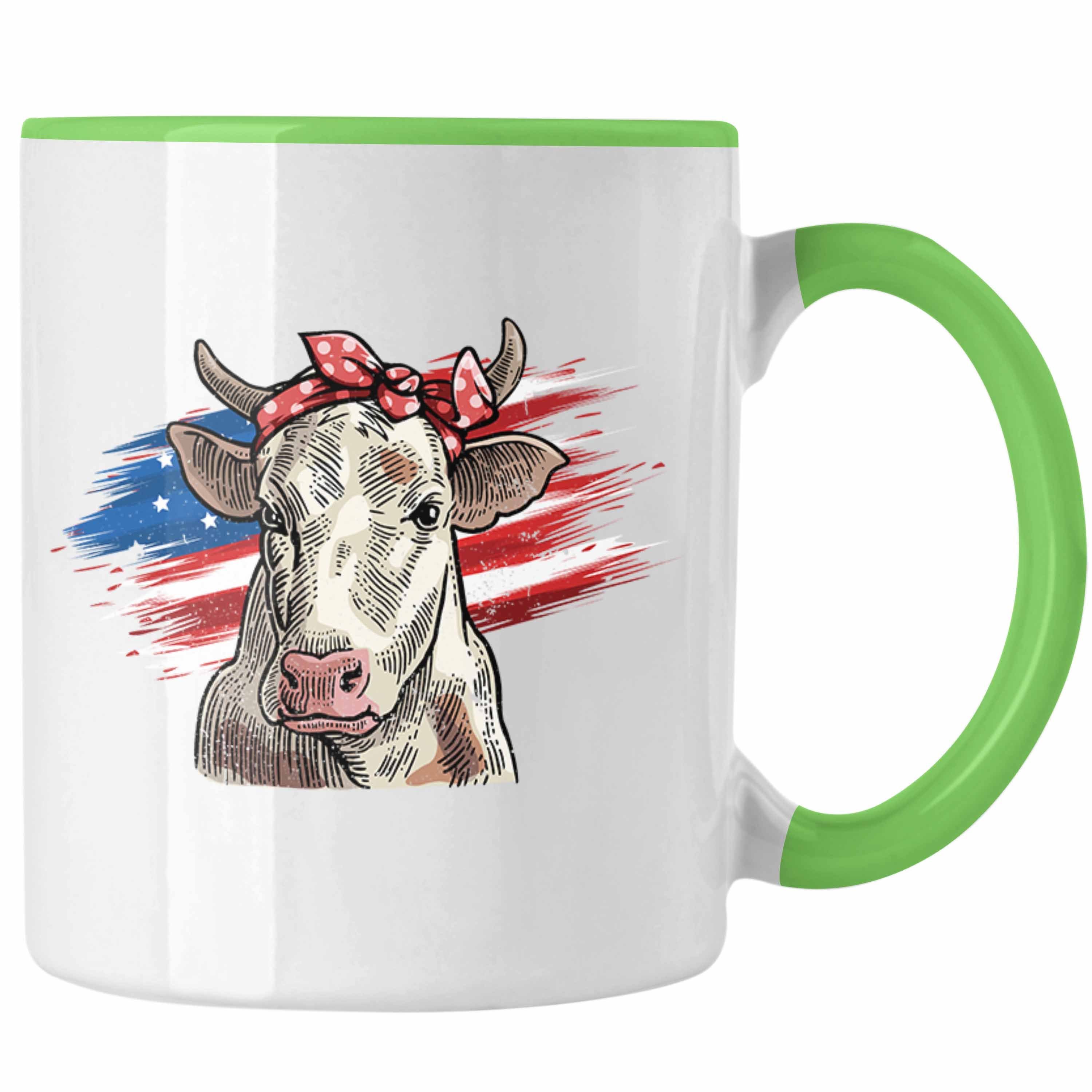 Trendation Tasse Trendation - Amerikanische Kuh Tasse Geschenk für Landwirt Bauern Geschenkidee Geburtstag Frauen Grün