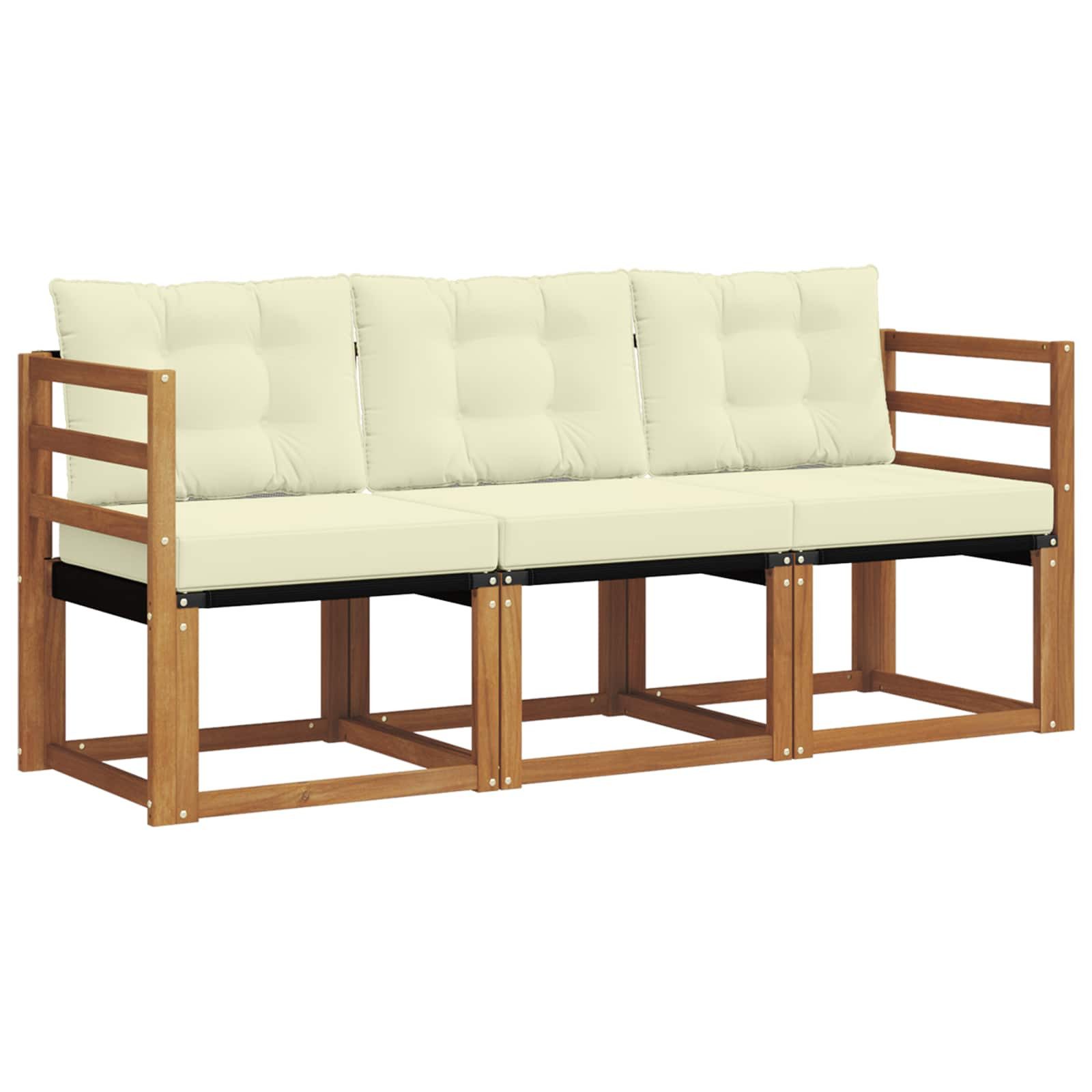 vidaXL Gartenlounge-Set Outdoor-Sofagarnitur 3 Stk. Natur und Creme, (3-tlg)
