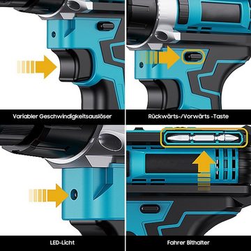 Aoucheni Akku-Bohrschrauber Akkuschrauber set, 21V Akku-Bohrschrauber mit 2 Akkus, 21 V, max. 1500,00 U/min, mit Akku Ladegerät und Werkzeugkoffer, für Haus und Garten DIY Projekt