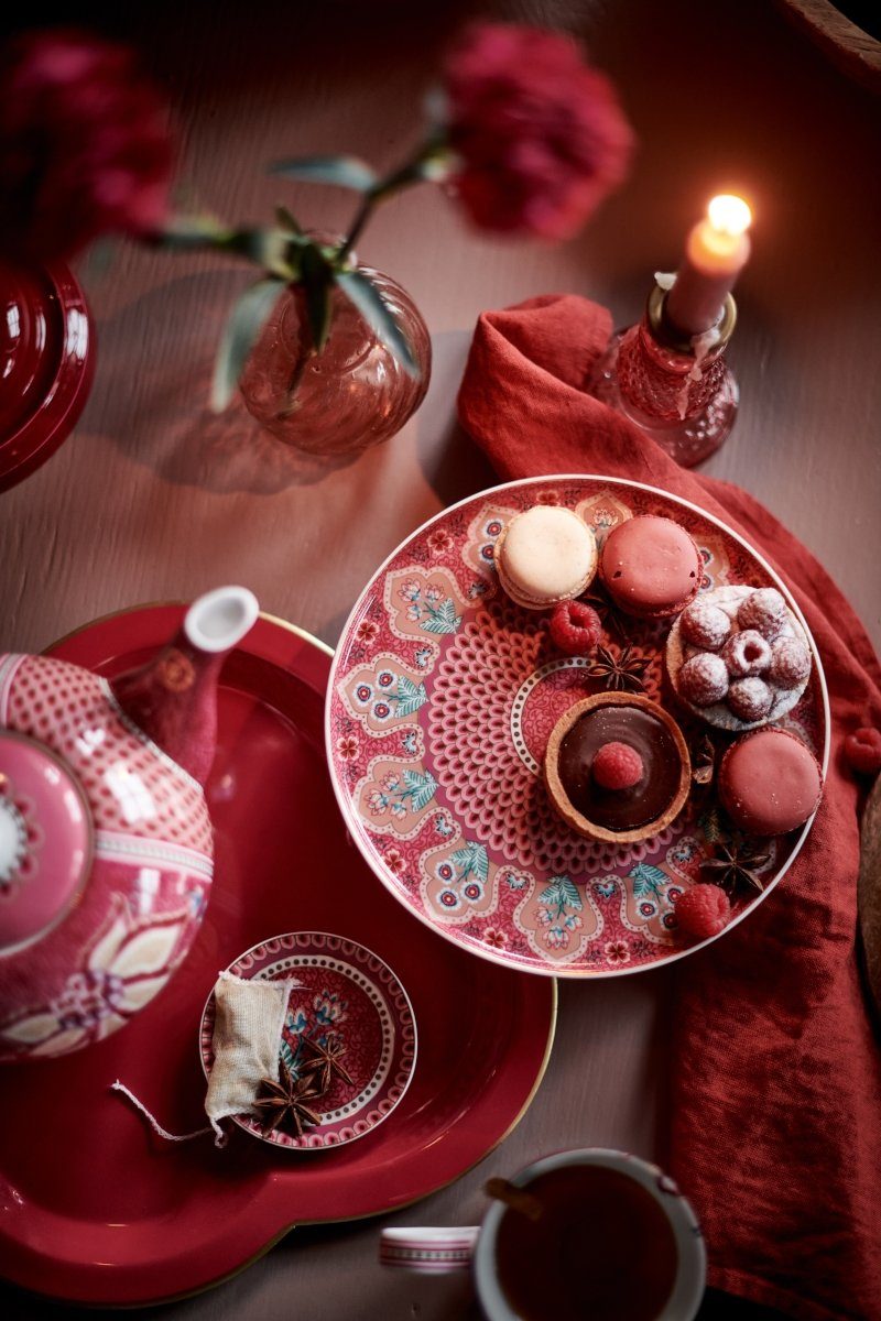 PiP Studio Gebäckteller Flower Festival Gebäckteller dark pink 17 cm, Porzellan, (Gebäckteller), Plate Flower Festival Dark Pink 17cm