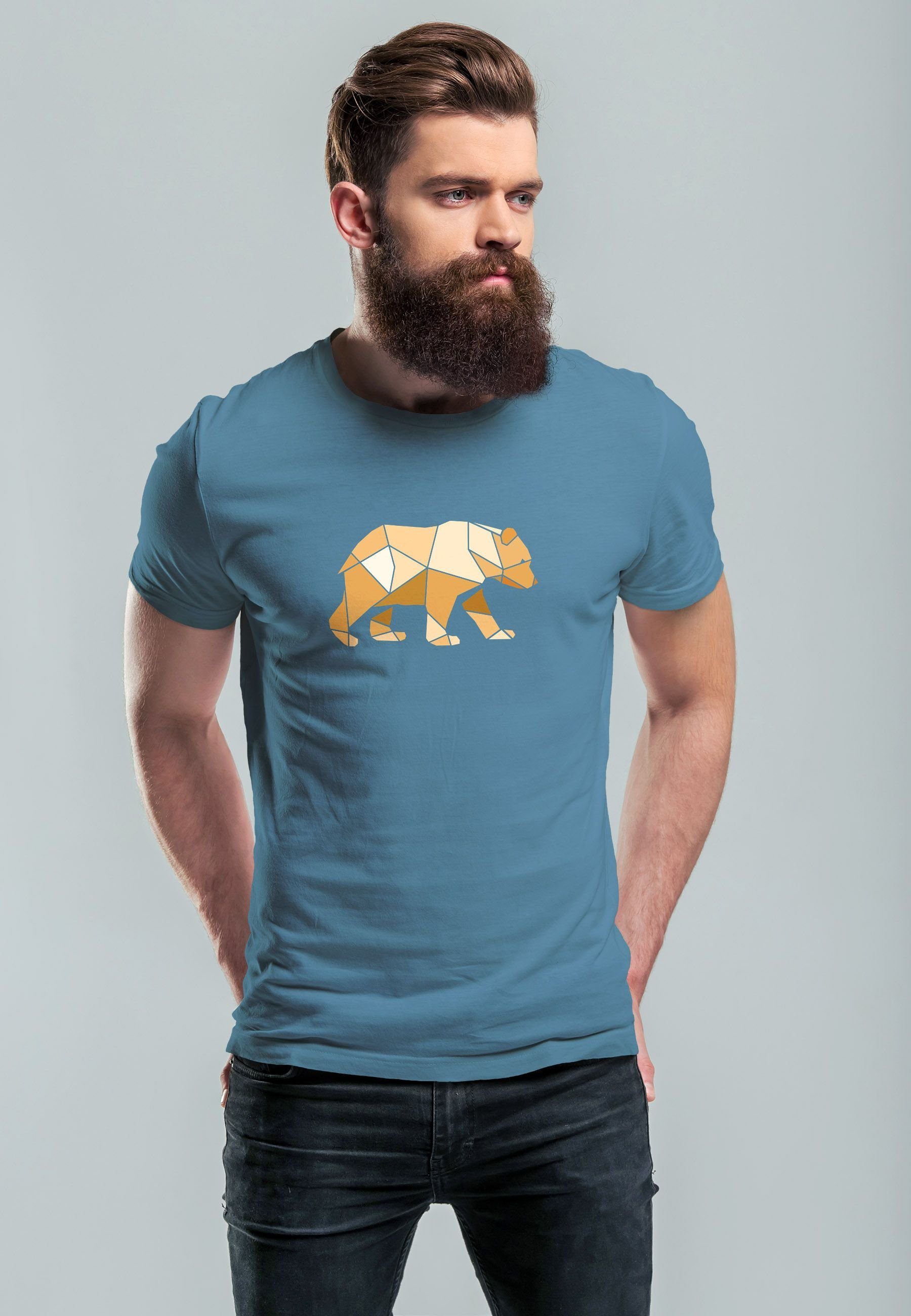 N Printshirt Outdoor Print-Shirt Print Polygon mit Grafik Herren T-Shirt Neverless stone Bär Aufdruck Motive blue