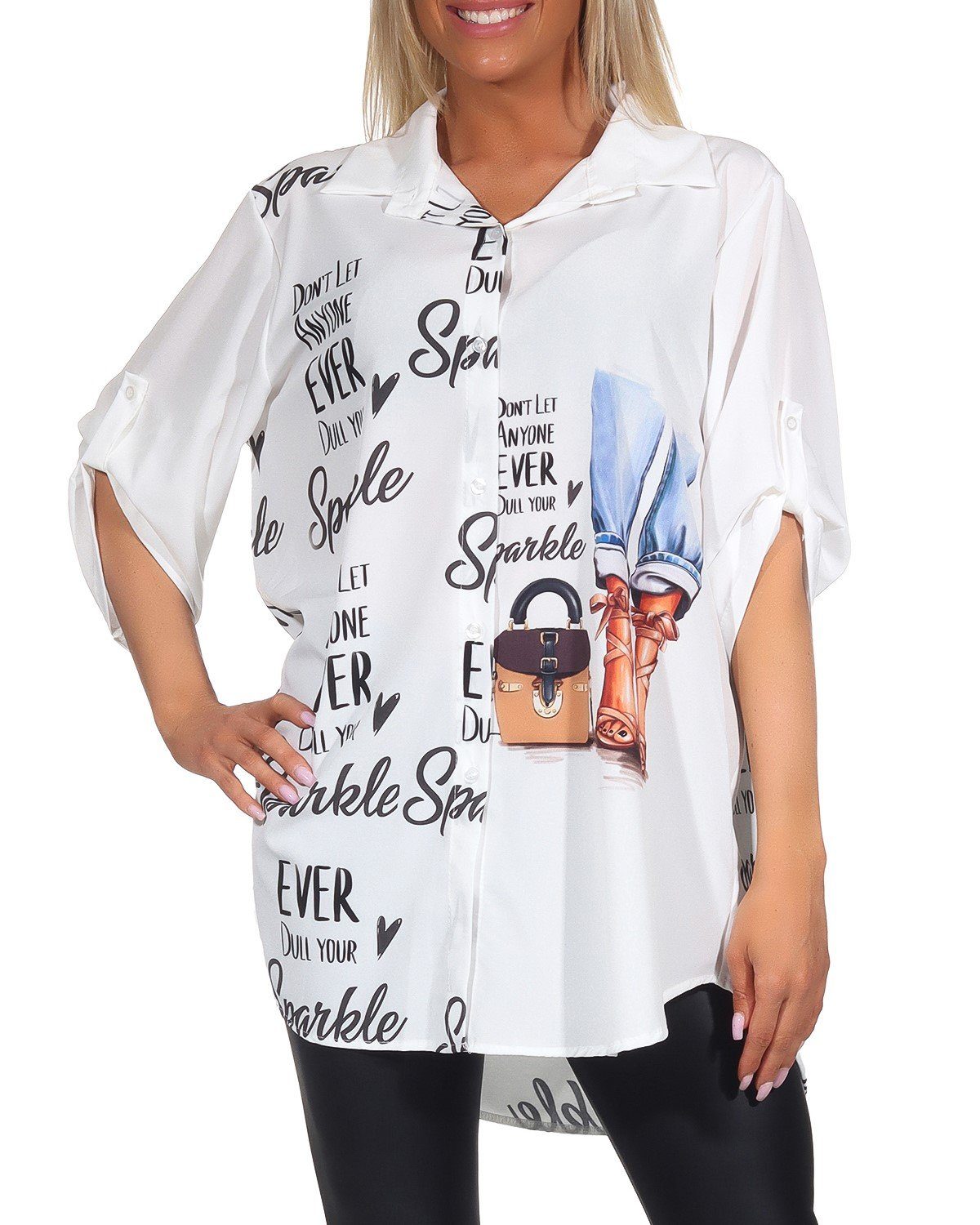 Mississhop Hemdbluse Damen Hemdbluse mit modernem Print Bluse Freizeit M. 376 Model 4