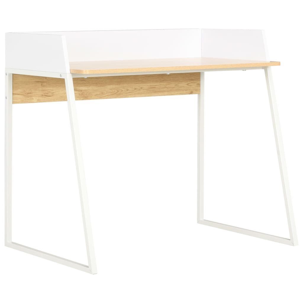 furnicato Schreibtisch Weiß und Eiche 90x60x88 cm