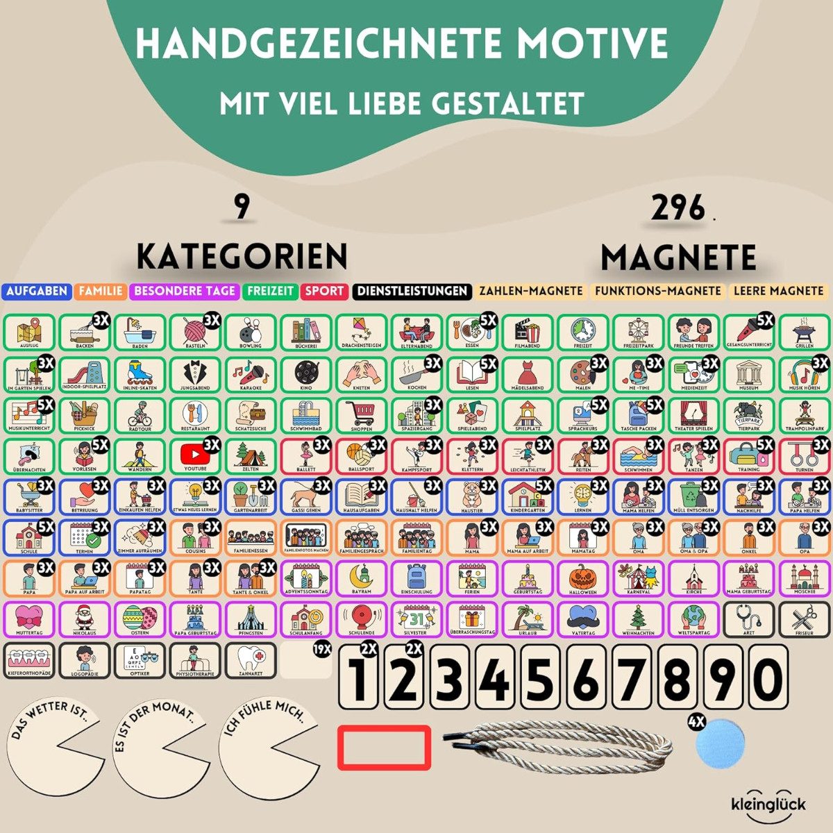Kleinglück Magnettafel Wochenplaner Kinder Magnettafel Lernplaner für Kinder mit Magneten – Bild 5 von 5
