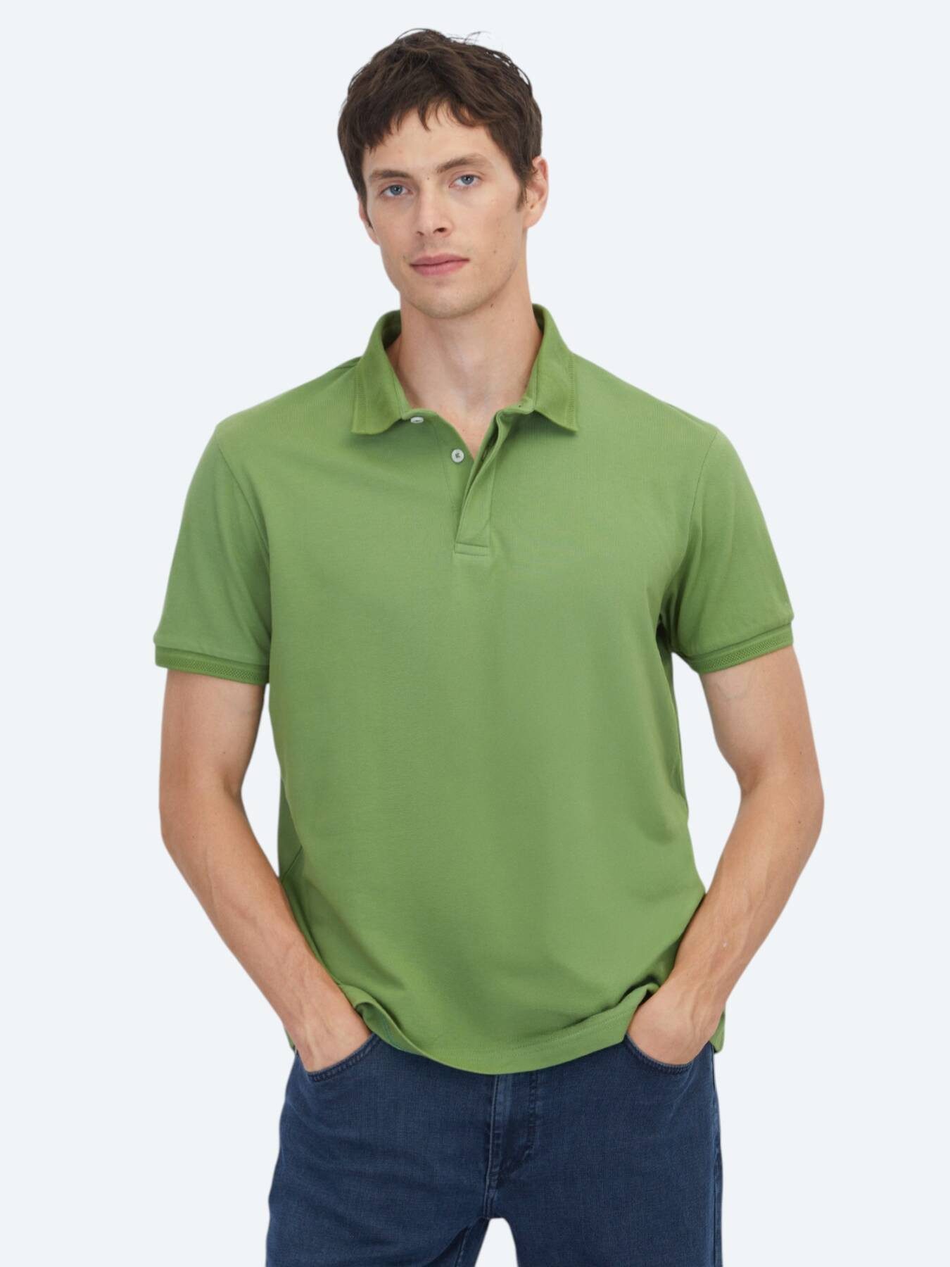 KİP T-Shirt Grünes Unifarbenes 100% Baumwoll-T-Shirt