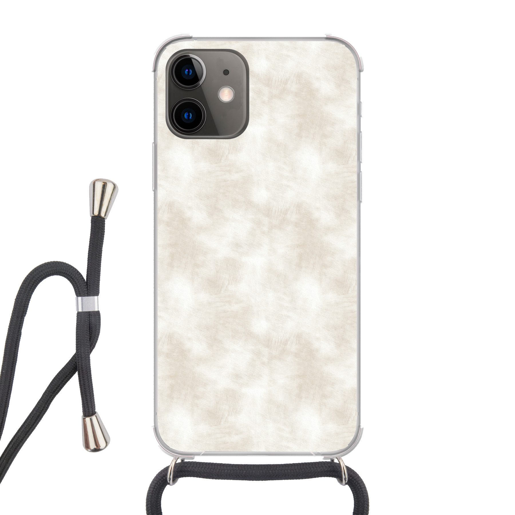 MuchoWow Handyhülle für Apple iPhone 12 Dezent - Textur - Beige, Tragbare Handyhüllen mit Kette zum umhängen, Handykette Handyband