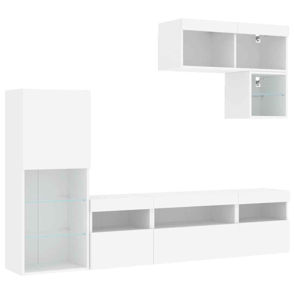 TV-Wand 6-tlg. Wohnwand mit LED-Beleuchtung Weiß Holzwerkstoff