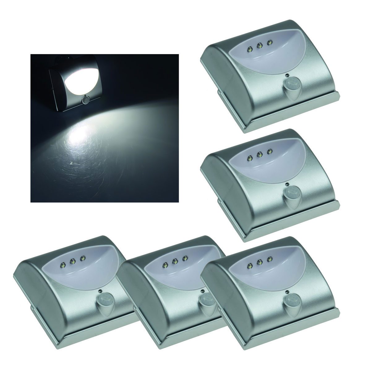 REV Ritter GmbH LED Wandleuchte LED Orientierungslicht Nachtlicht Treppenstufen Licht Bewegungsmelder, Bewegungsmelder, LED, Kaltweiß, 5er-Set