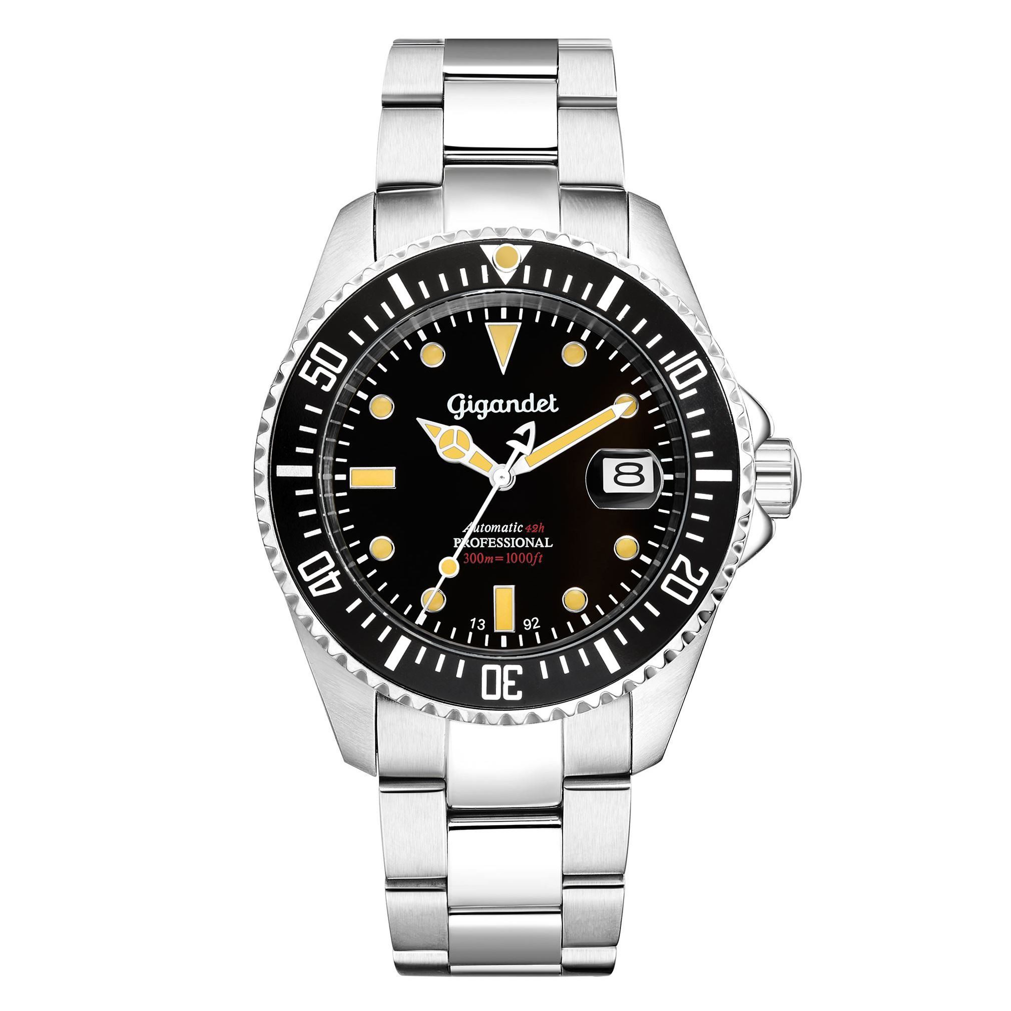 Gigandet Automatikuhr Herrenuhr, Armbanduhr, Taucheruhr, 43mm, SEA GROUND G2-007, Mineralglas, Aluminiumlünette, Schwarz, 30bar/300m wasserdicht