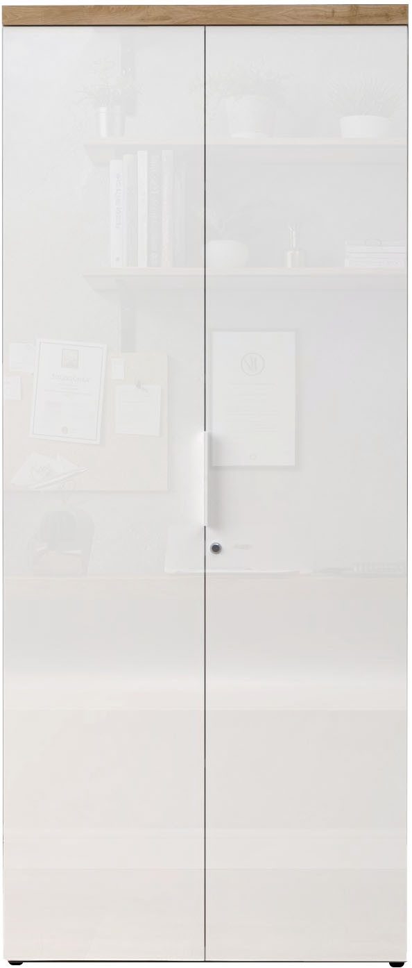 Home affaire Aktenschrank Easy B/H 81/193 cm, Büroschrank, Mehrzweckschrank mit 2 Türen abschließbar, 4 Böden, Metallgriffe, Top 38 mm stark