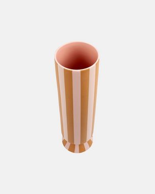 OYOY Dekovase Toppu Vase High - Blumenvase Hoch Schmal Gestreift Keramik 31x8,5 cm, Karamell/Rosa