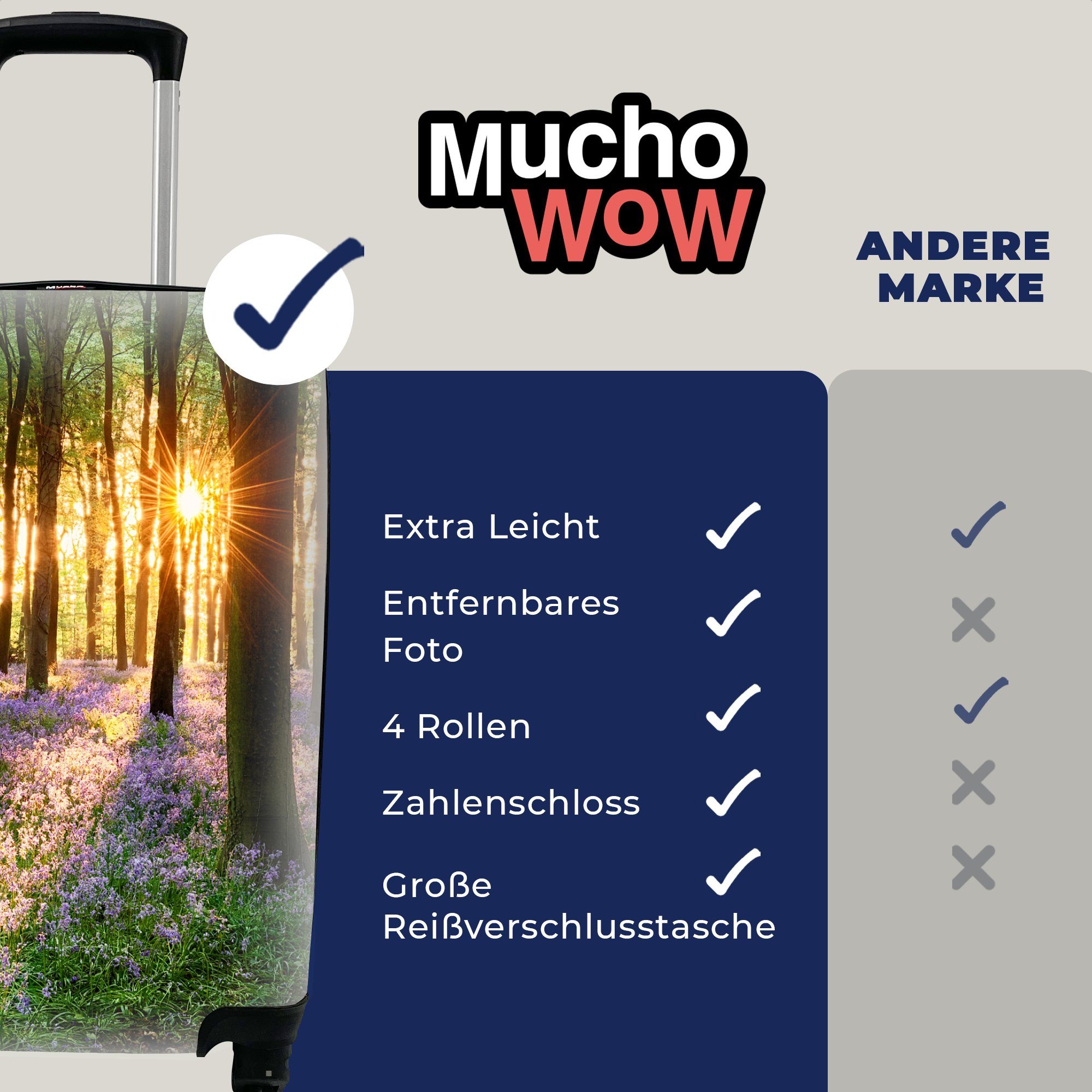 Reisetasche - - Trolley, Handgepäck Wald - Handgepäckkoffer Blumen Lila rollen, 4 - - Natur, Rollen, Sonne Lavendel Ferien, MuchoWow Reisekoffer für mit