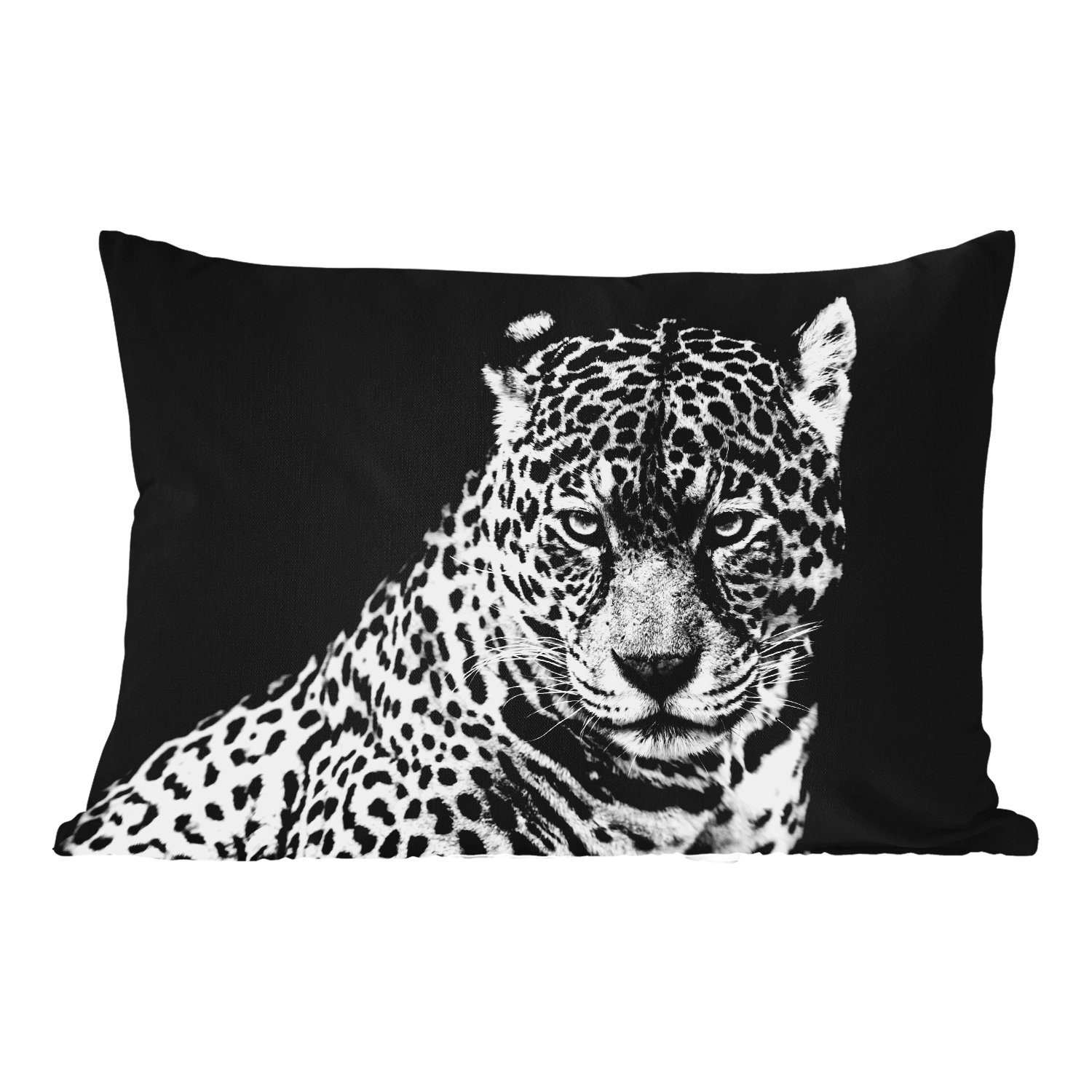 - Leopard Weiß Outdoor-Dekorationskissen, Tiere Porträt, Dekokissenbezug, Kissenhülle - Schwarz - Polyester, Dekokissen MuchoWow -