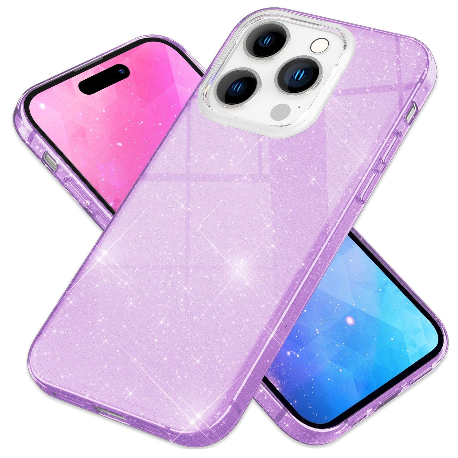 Nalia Smartphone-Hülle Apple iPhone 14 Pro 15,5 cm (6,1 Zoll), Glitzer Silikon Hülle / Verstärkte Innenseite / Glänzende Schutzhülle