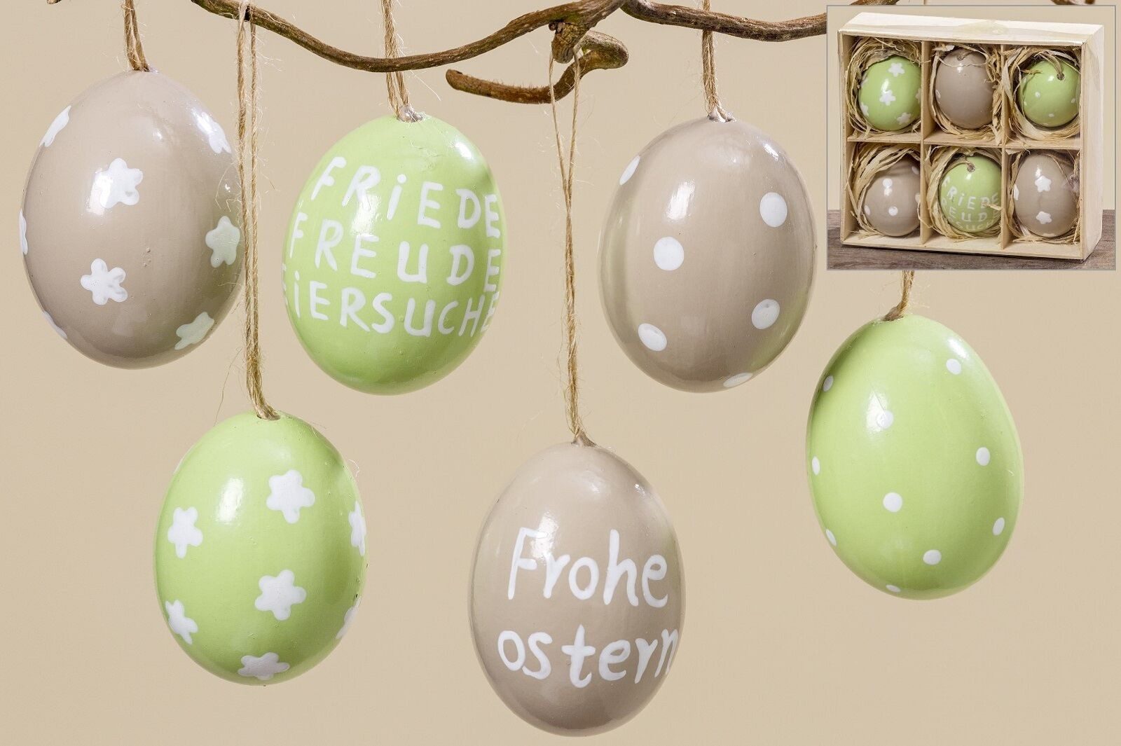 Osterei Ostereier Eier Ostern Hänger Ei in Box Eierset 6tlg