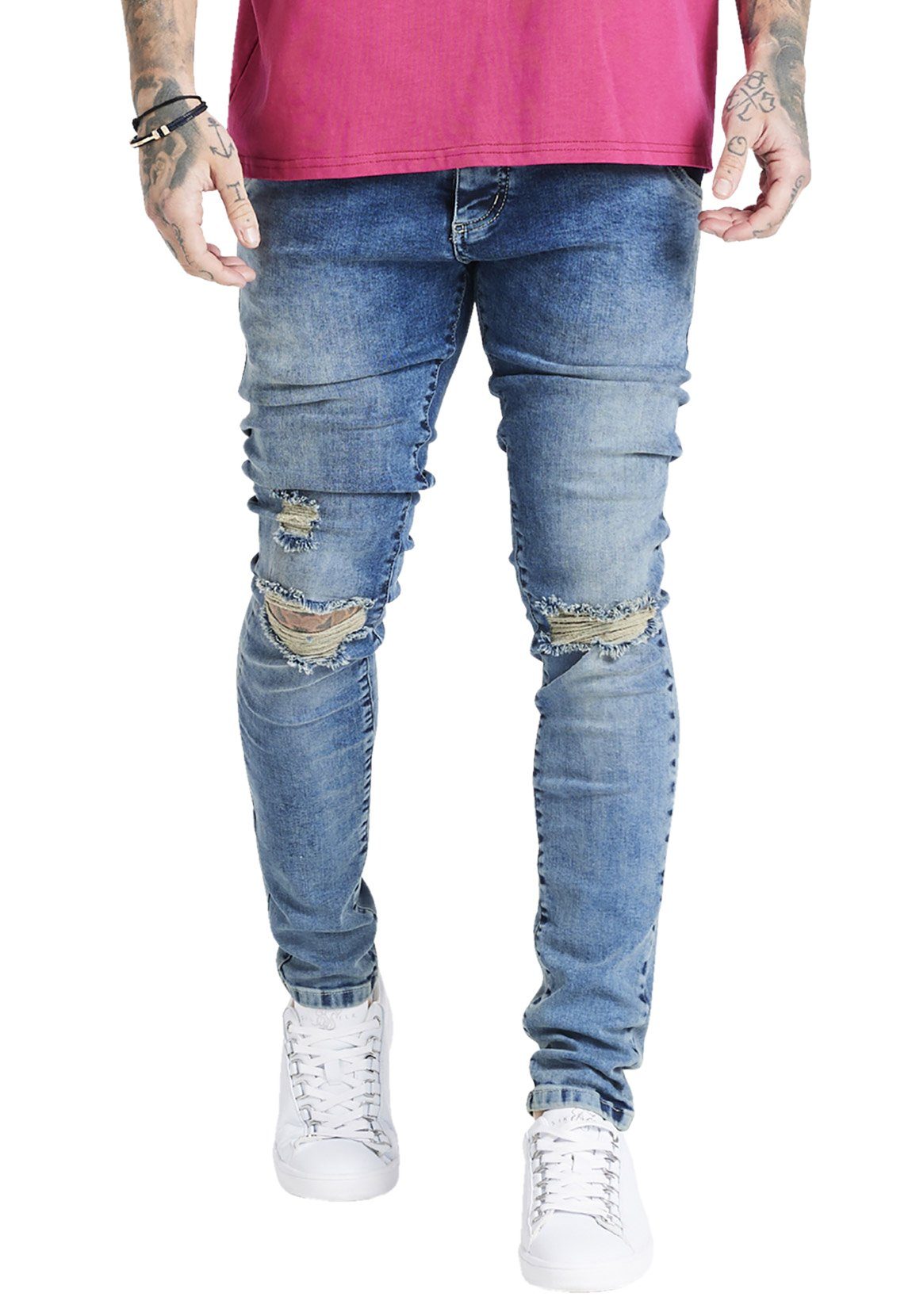 Siksilk Slim-fit-Jeans »SikSilk Herren Jeans SLIM FIT DISTRESSED DENIMS  SS-20870 Washed Light Blue Mittelblau« online kaufen | OTTO