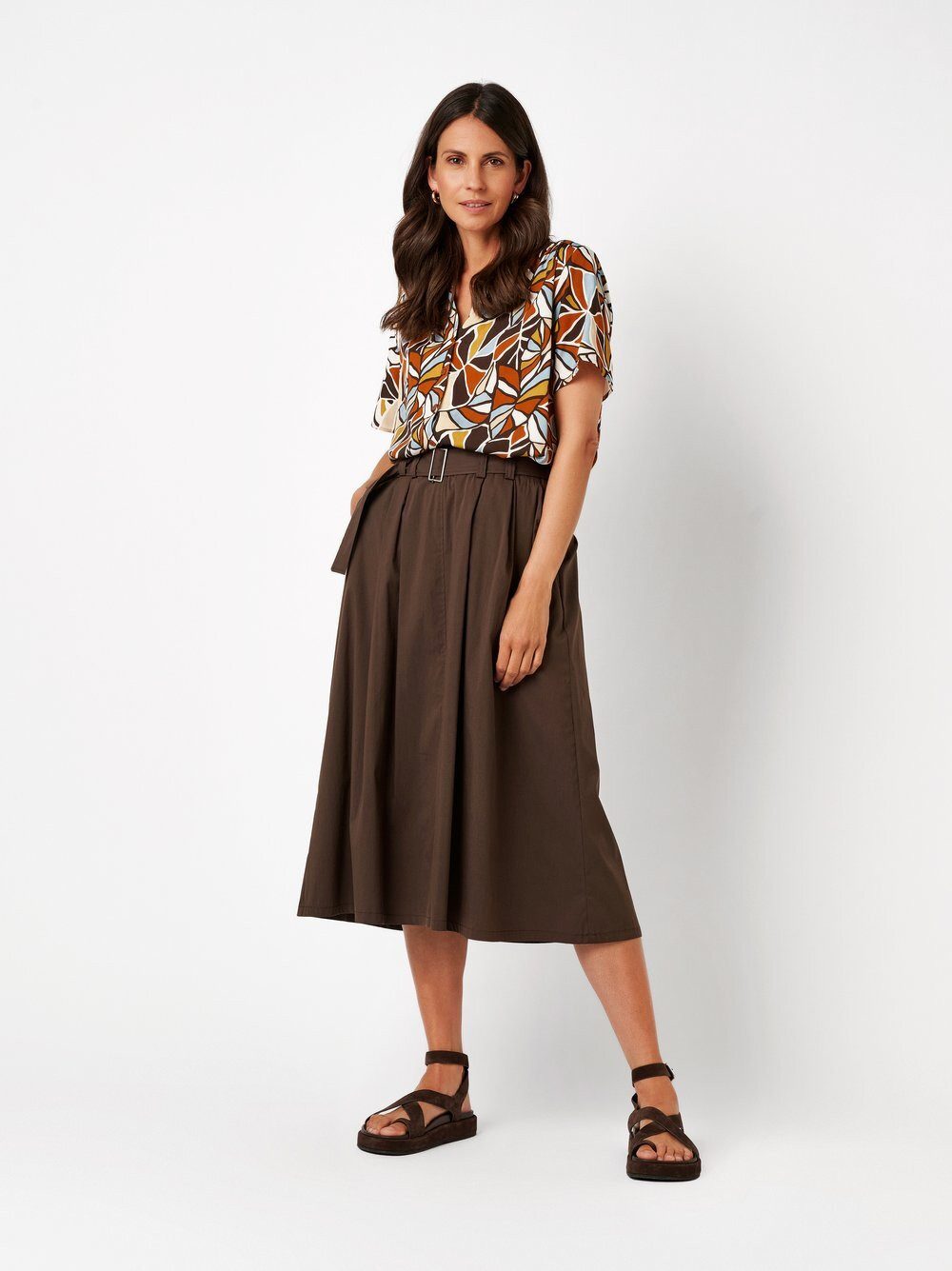 TONI Sommerrock Midi Skirt mit Bundfalten und Gürtel