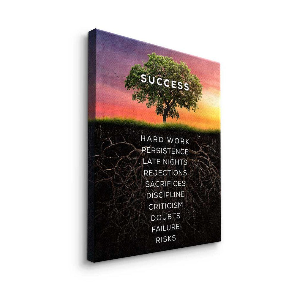 Erfolgs, Rahmen schwarzer Motivation Erfolgs - Leinwandbild Baum des Premium - Baum DOTCOMCANVAS® Leinwandbild Bür - des - Mindset