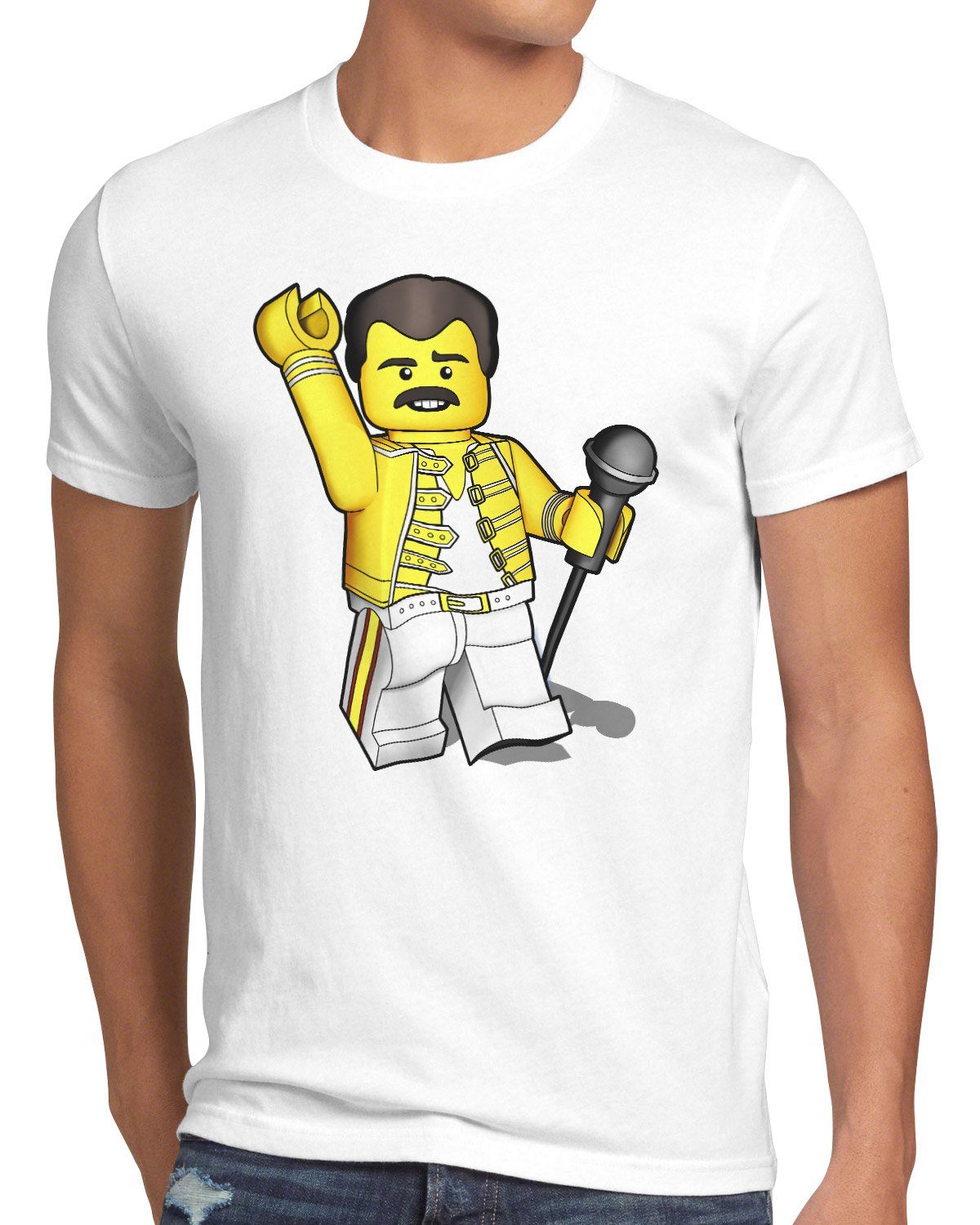 style3 Print-Shirt Herren T-Shirt I want to brick free freddie rock you baustein weiß