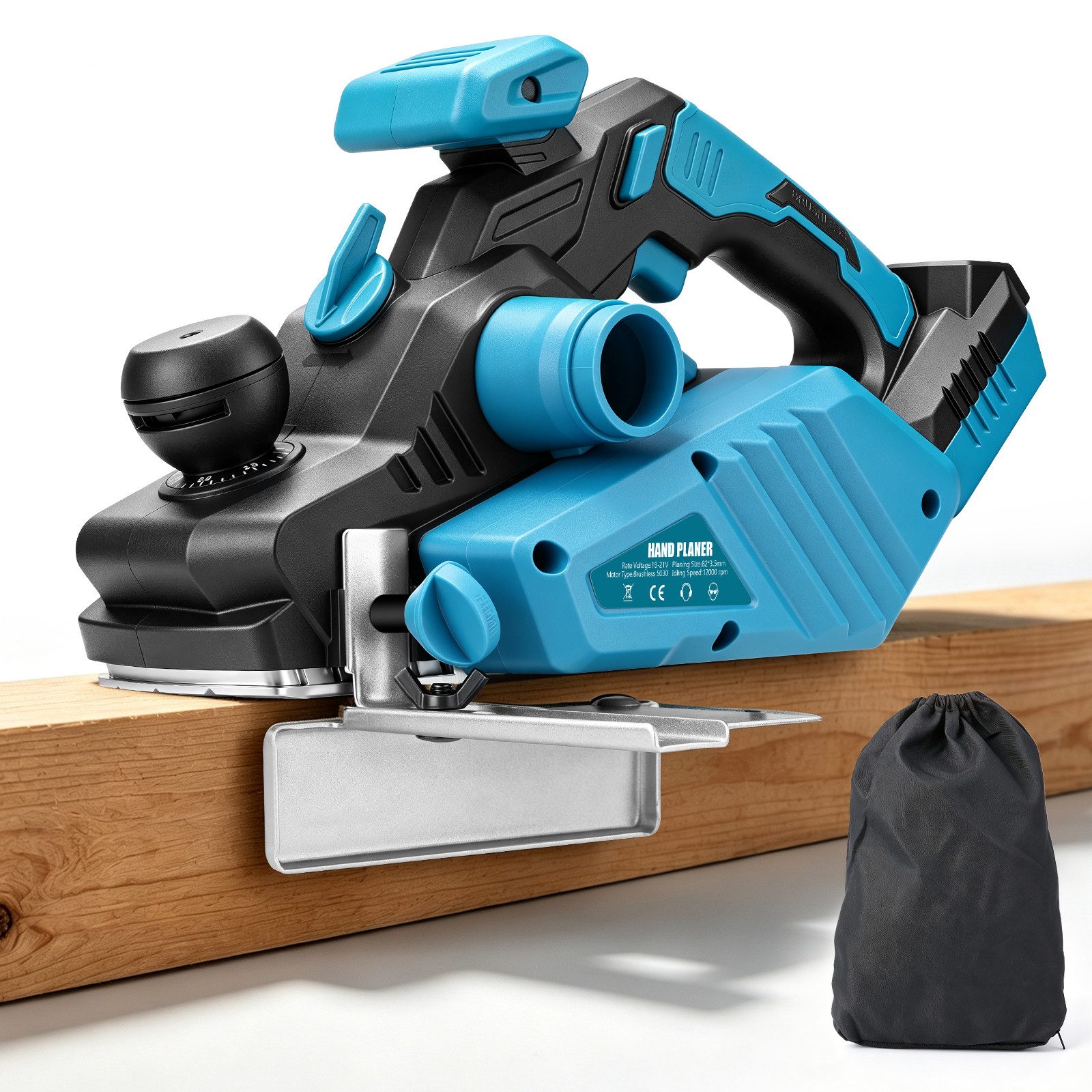 XERSEK Akku-Elektrohobel 12000RPM Akku Hobel 0-3mm Tiefe Hobelmaschine für Makita 18V Akku, Hobelbreite: 82 in mm, (Bürstenloser Motor, inkl. Staubbeutel, Parallelanschlag), für Holzbearbeitung Türen/Möbeln, ohne Akku