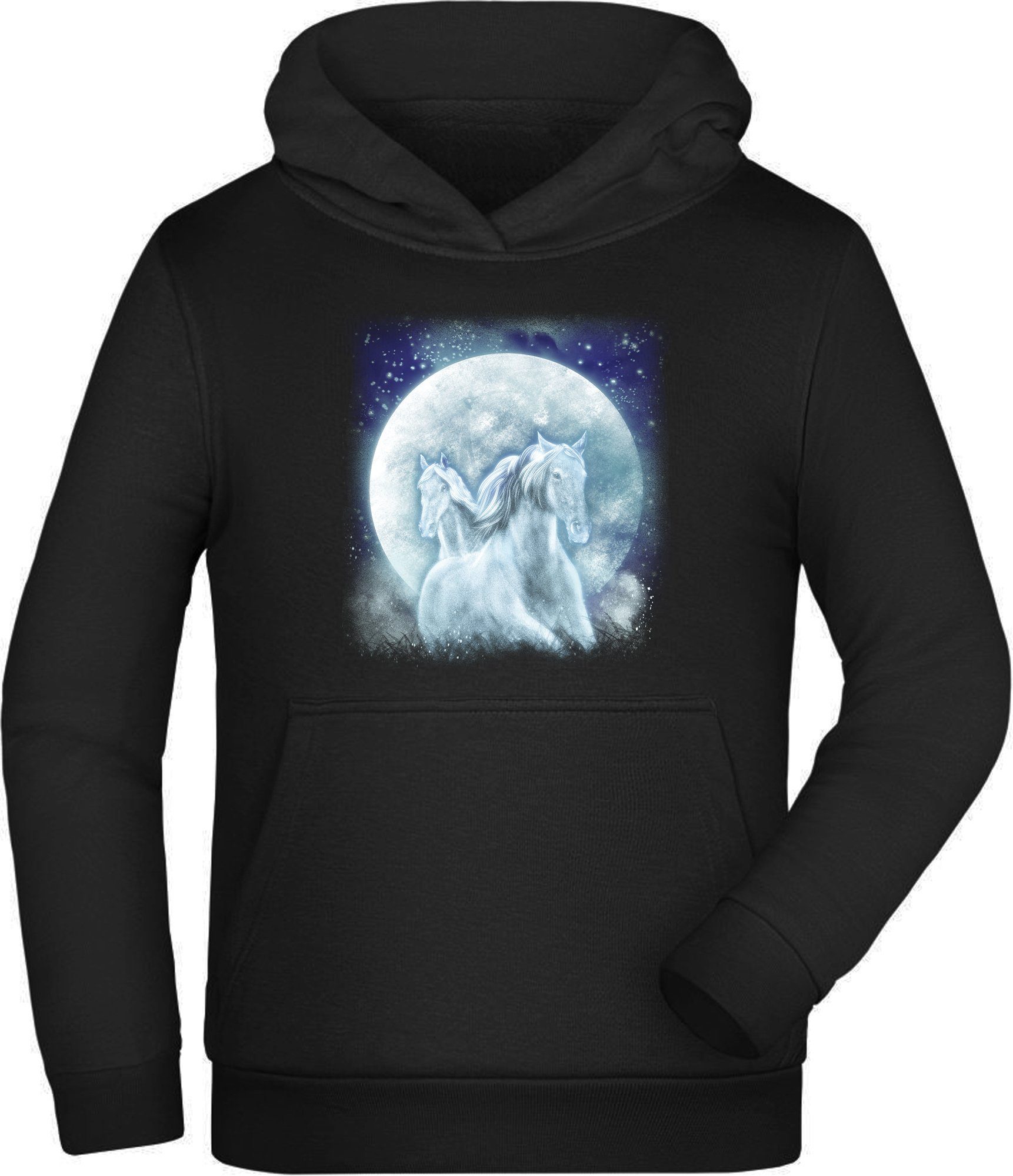 riesengroß MyDesign24 Hoodie i136 Kapuzen Aufdruck, mit Mond Hoodie Kinder Pferde Kapuzensweater - Sweatshirt Fantasy vor