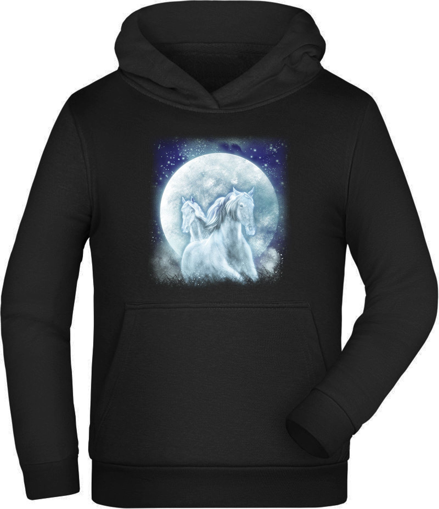Hoodie Kinder Kapuzen Sweatshirt - Pferde Hoodie Fantasy vor Mond