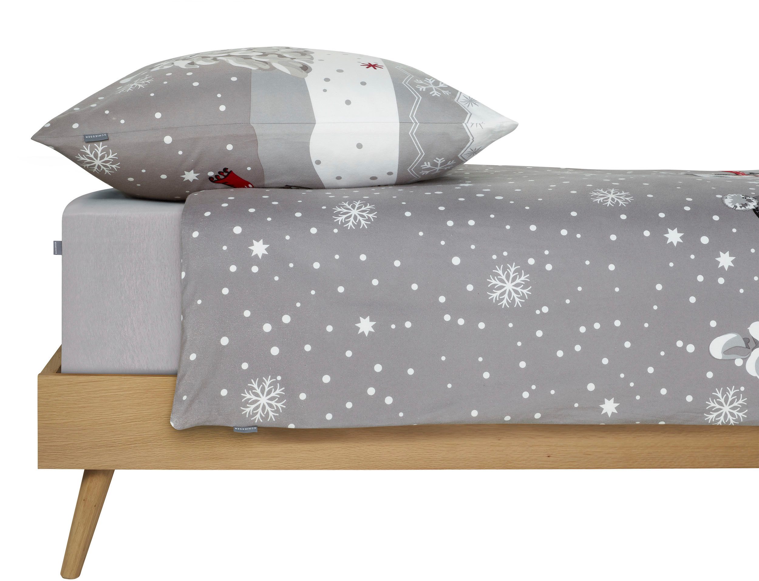 Schiesser Bettwäsche Telso aus weicher Baumwolle mit süßen Pinguinen, Feinbiber, 2 teilig, Made in Green