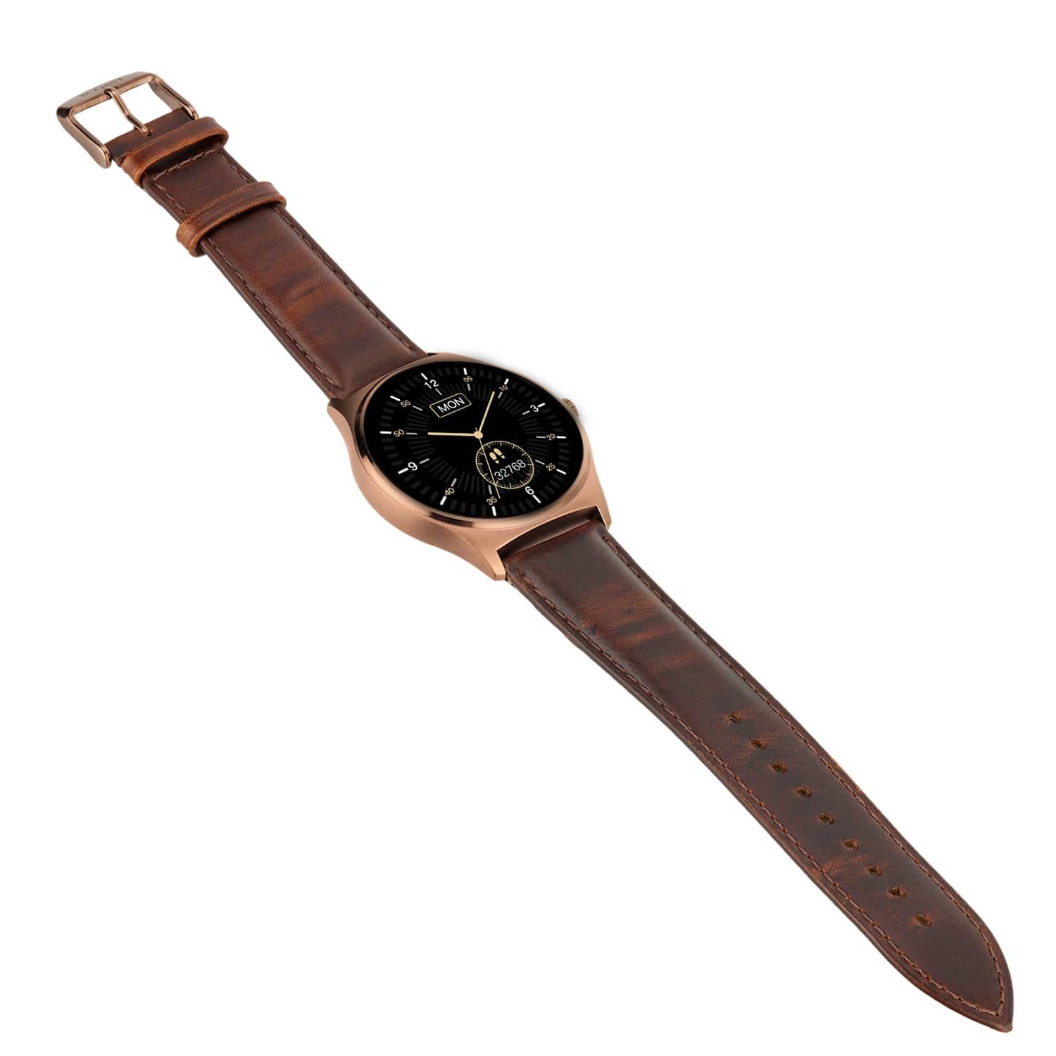 XCOAST QIN XC PRO Herren Smartwatch (3,9 cm/1,3 Zoll, iOS Android) Fitnessuhr und Fitness Tracker, 3-tlg., Leder Braun, Wasserdicht, Puls, Blutdruck, Blutsauerstoff, 9 Tage Akku, Sportmodi