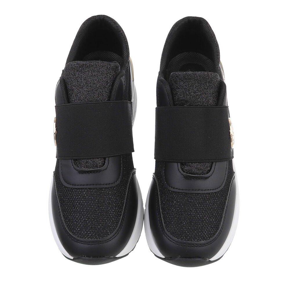 Ital-Design Damen Low-Top Freizeit Sneaker (84463337) Keilabsatz/Wedge Sneakers Low in Schwarz