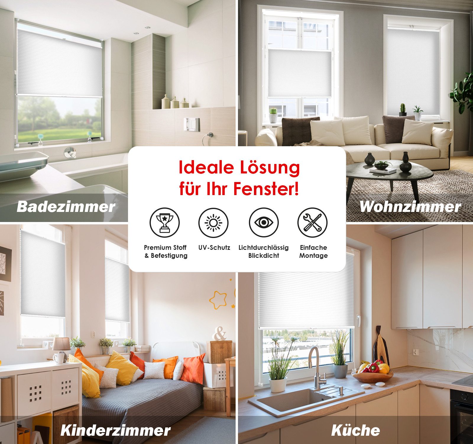 DomDeco Wabenplissee Premium Plissee ohne Bohren, lichtdurchlässig, Sichtschutz, verspannt, blickdicht, Klemmfix, UV-Schutz, modernes Fensterplissee