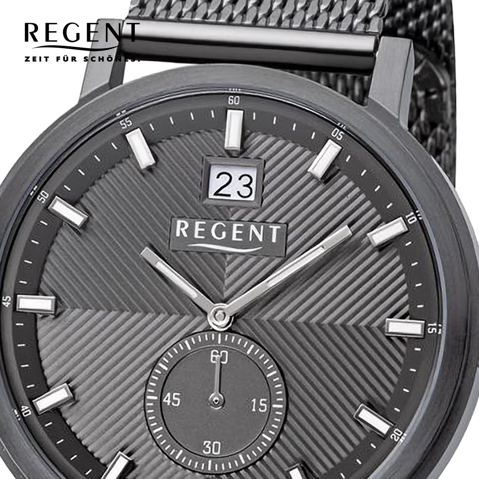 Regent Quarzuhr Regent Herren groß Analog, Uhrzeit extra 39mm), Armbanduhr Metallarmband, Herren Armbanduhr rund, (ca