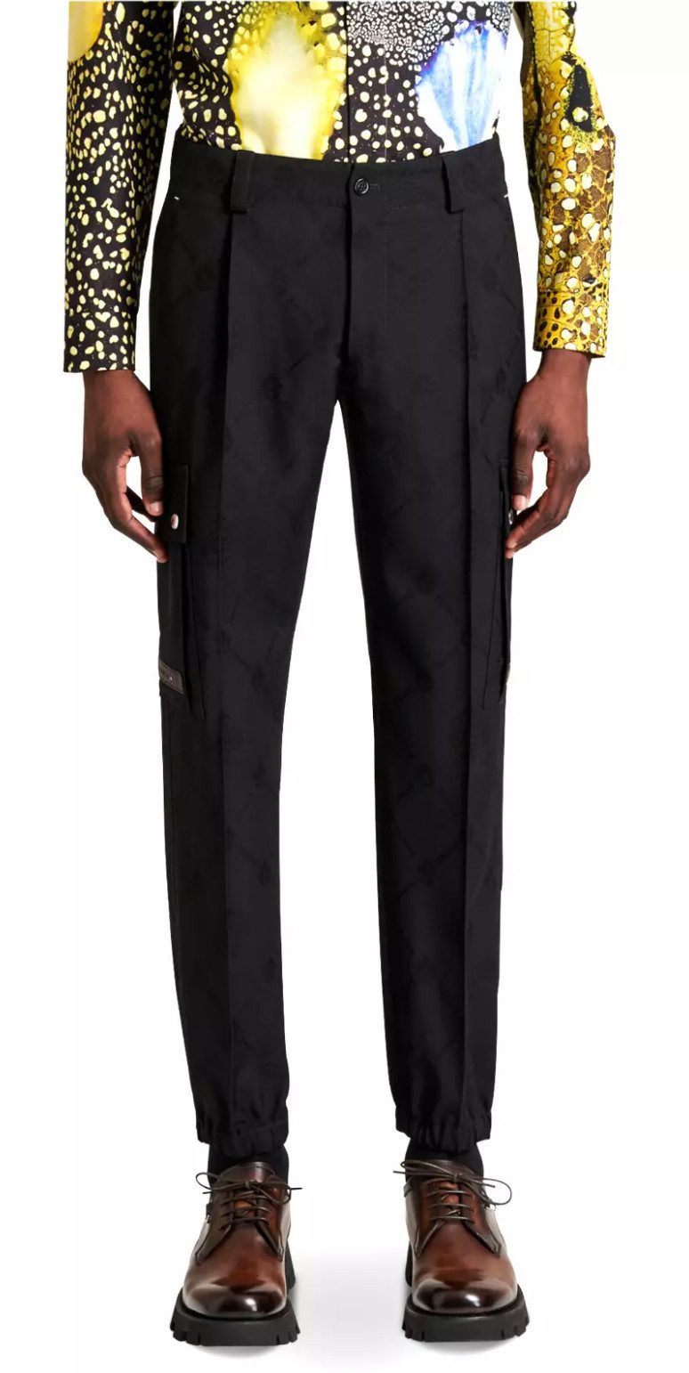 Berluti Cargohose Signature Cargo Crest Embroidery Hose Wolle Leder Lederbesätze an den Taschen mit geprägtem Berluti-Logo