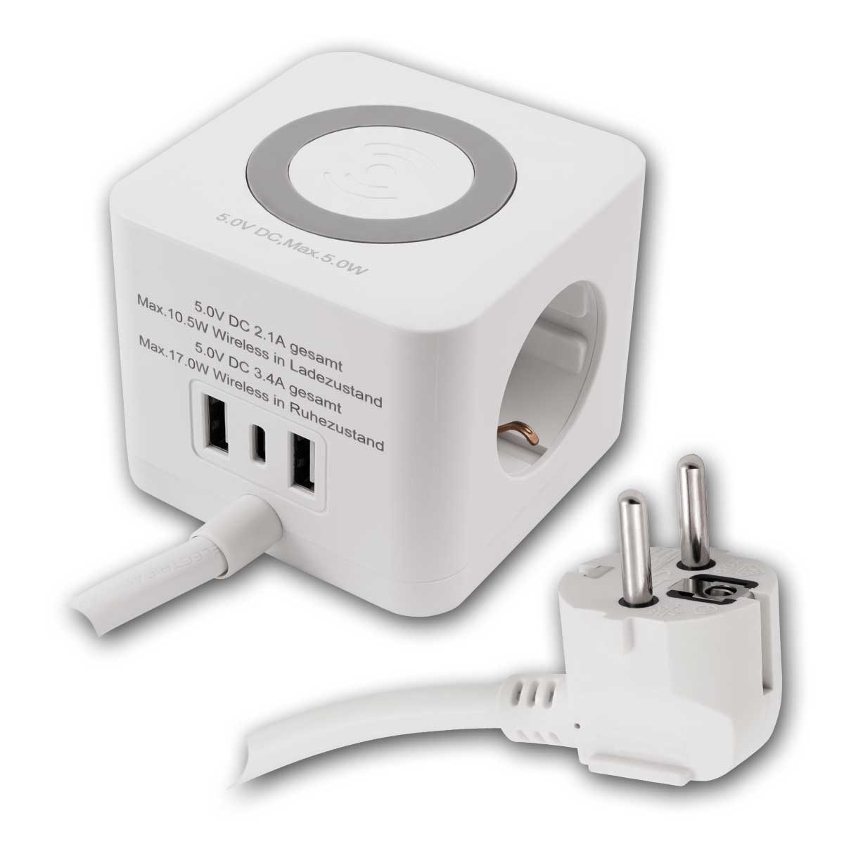 McPower Steckdose Tischsteckdose BW-03 mit QI-Lader & USB-C