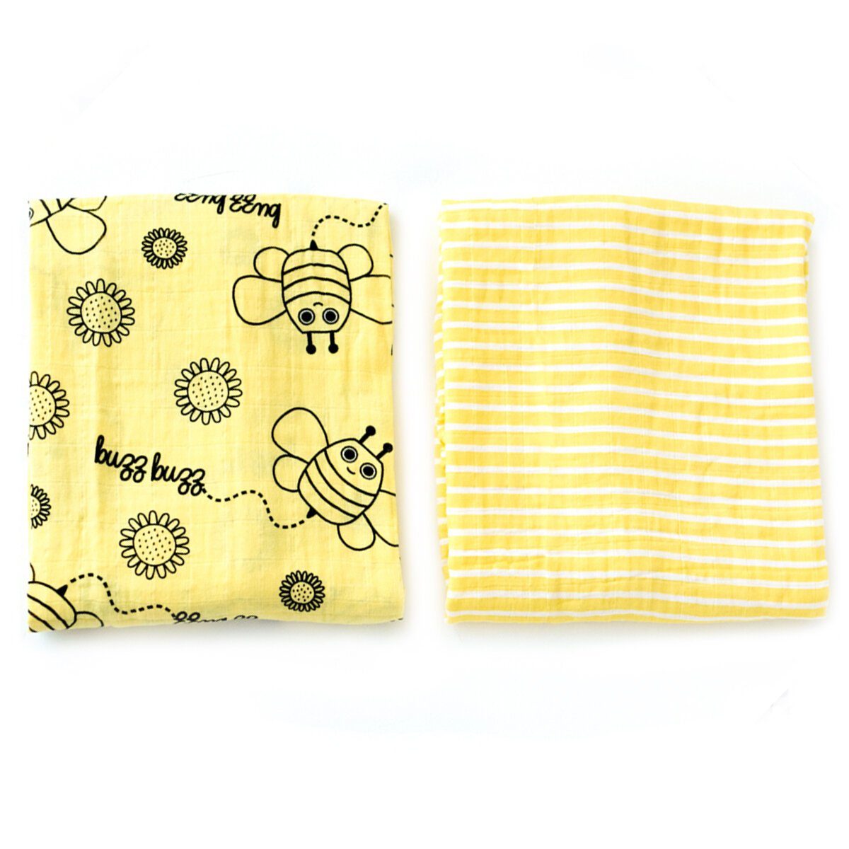 Wickeldecke Musselin 2er-Set, Buzzy Milk&Moo Bee Babydecke MILK&MOO