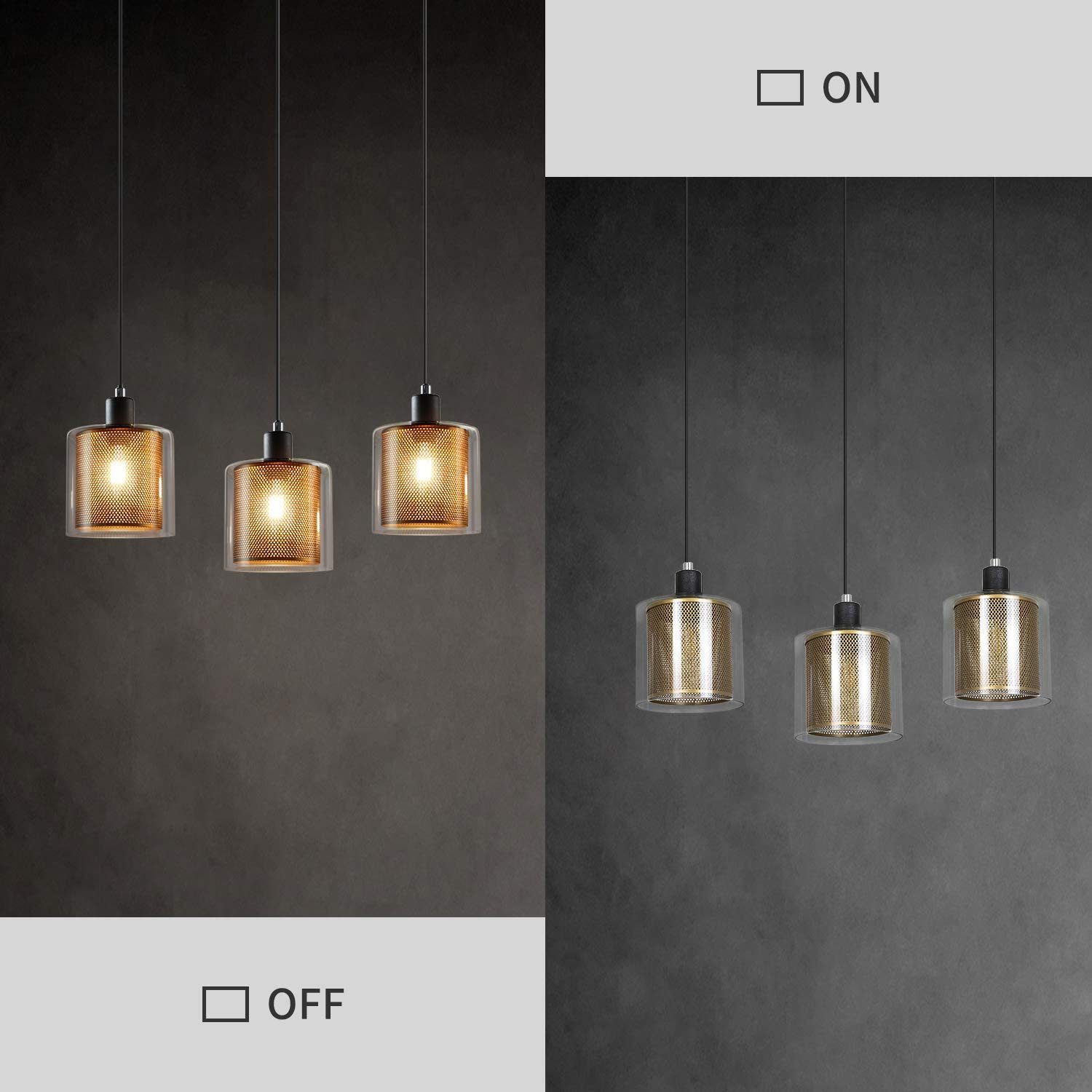 ZMH Pendelleuchte E14 Gold Esstisch Pendellampe 3 Flammige, LED wechselbar