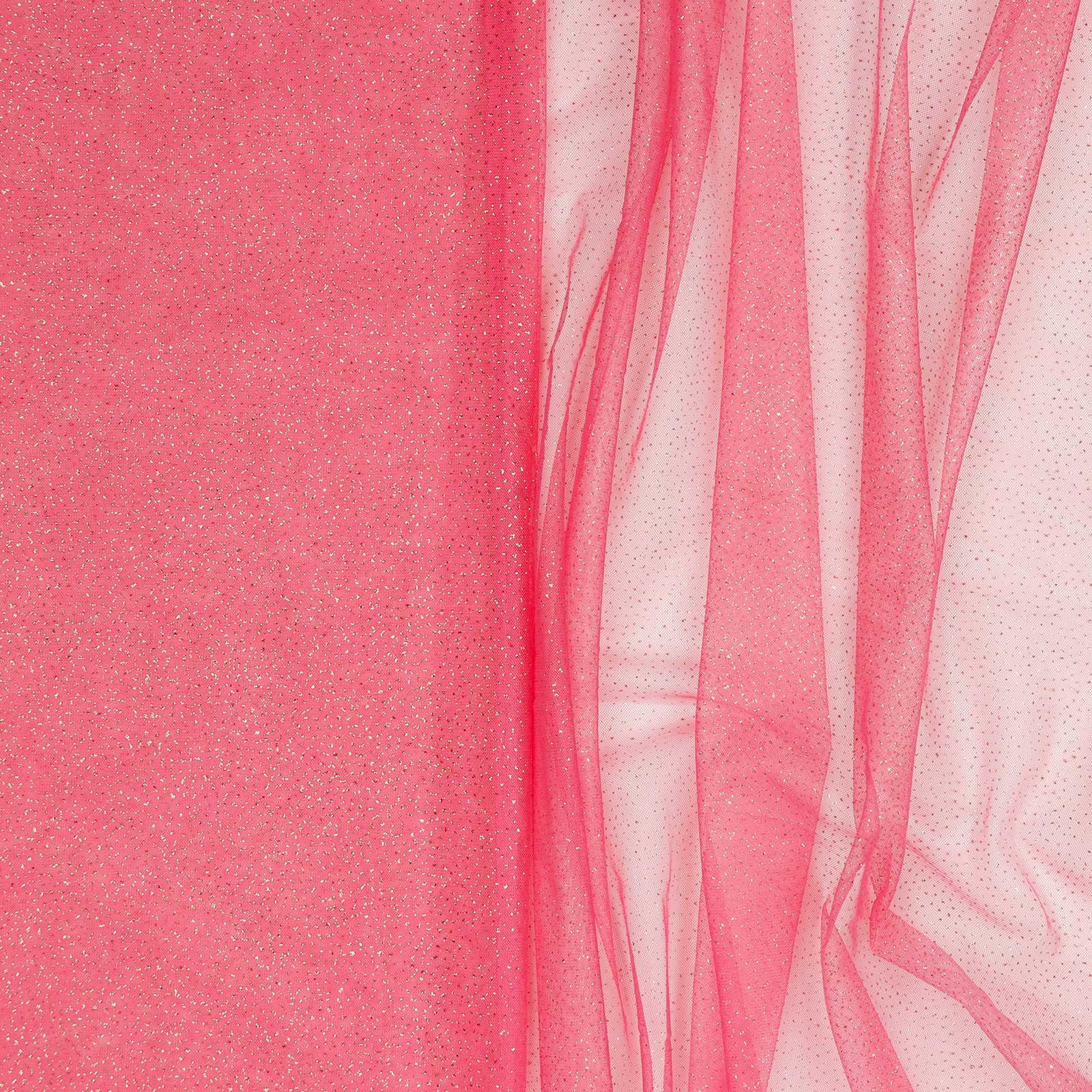 maDDma Stoff Tüll mit Glitzer Fasching Kostümstoff 1 x 1,5 m Meterware, 014 - pink / gold