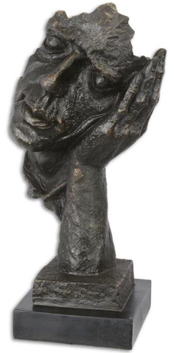 Casa Padrino Dekofigur Casa Padrino Designer Kunstharz Skulptur Gesicht ruht auf Hand Bronze / Schwarz 15 x 12,5 x H. 32,3 cm - Dekofigur - Schreibtisch Dekoration - Deko Accessoires