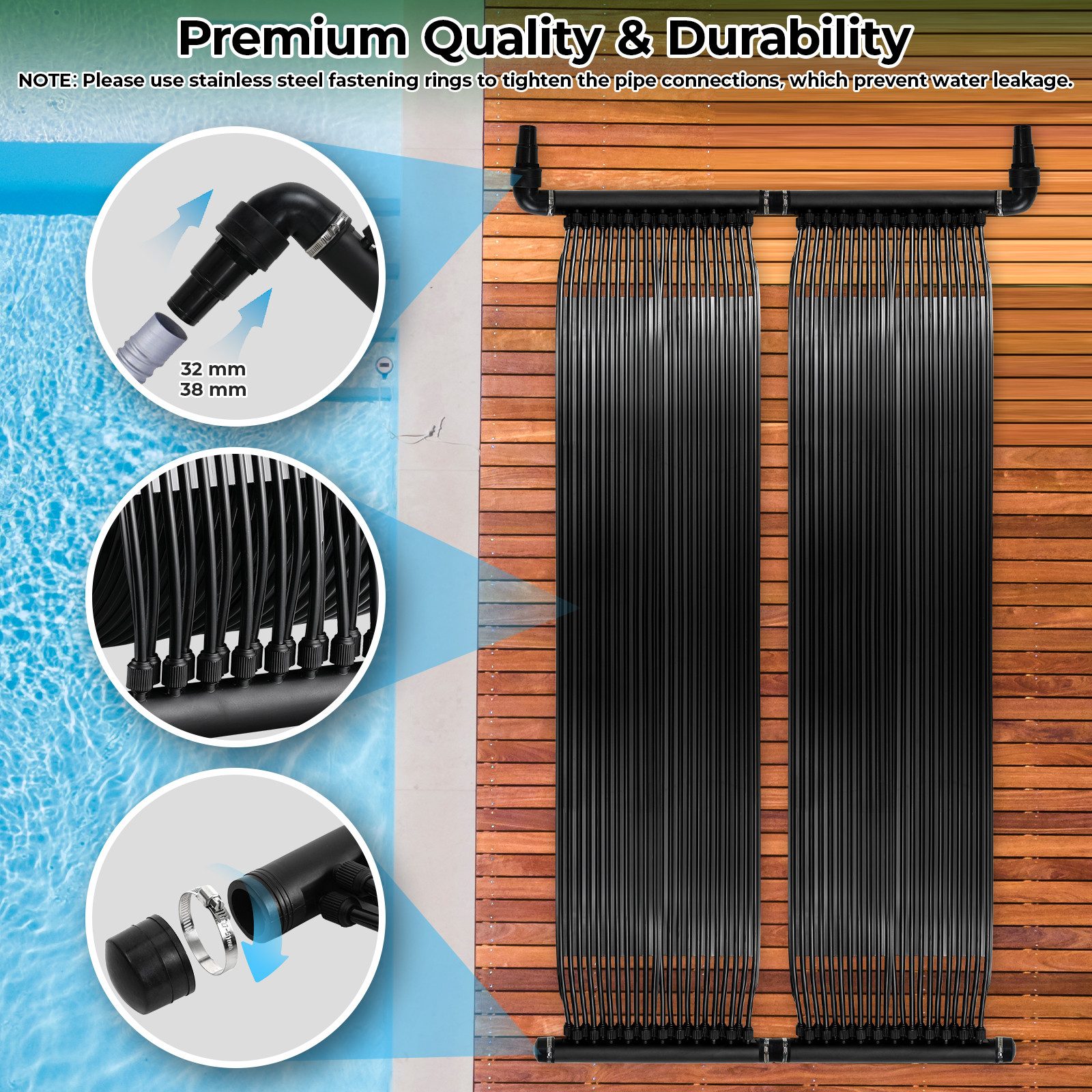 TLGREEN Pool-Solarkollektor Solarkollektor Poolheizung, (300x75cm Solarheizung Pool, Solarmatte Heizmatte, UV-beständig Erweiterbar für Pool bis 12000L), poolheizung solar