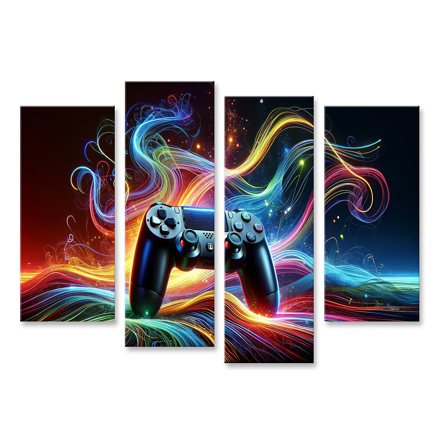 islandburner Leinwandbild Gaming-Controller detailliert in der Mitte umgeben von dynamischem Lic