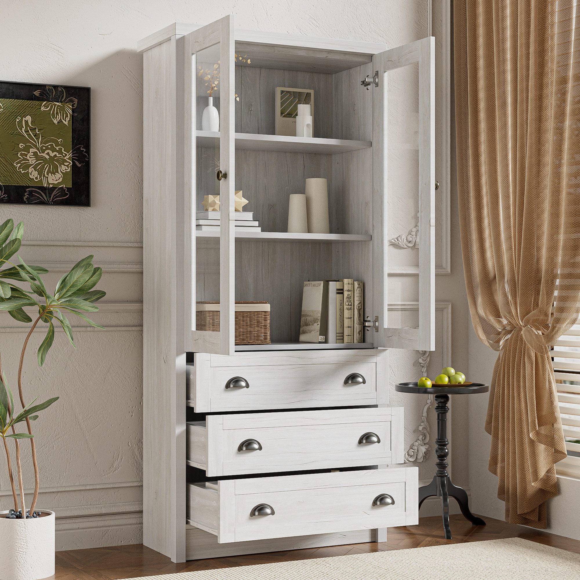 Flieks Highboard mit 3 Schubladen und Glastüren (B80/T34/H171 cm, 1 St., fü günstig online kaufen