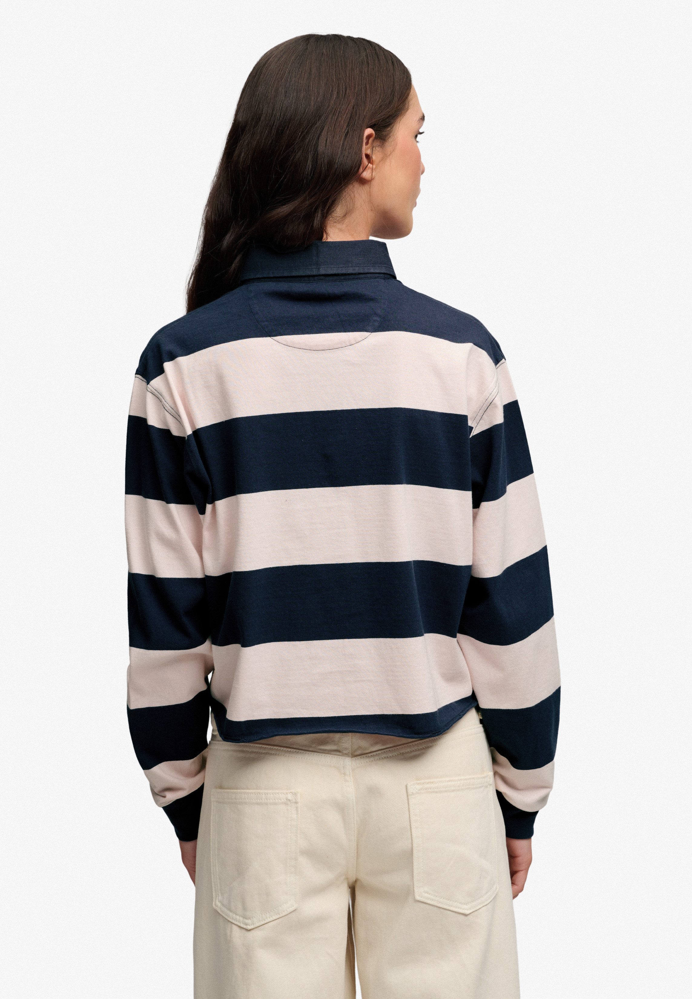Superdry Langarm-Poloshirt ATH ESS CROPPED STRIPE RUGBY Baumwolle, oversize, cropped fit
