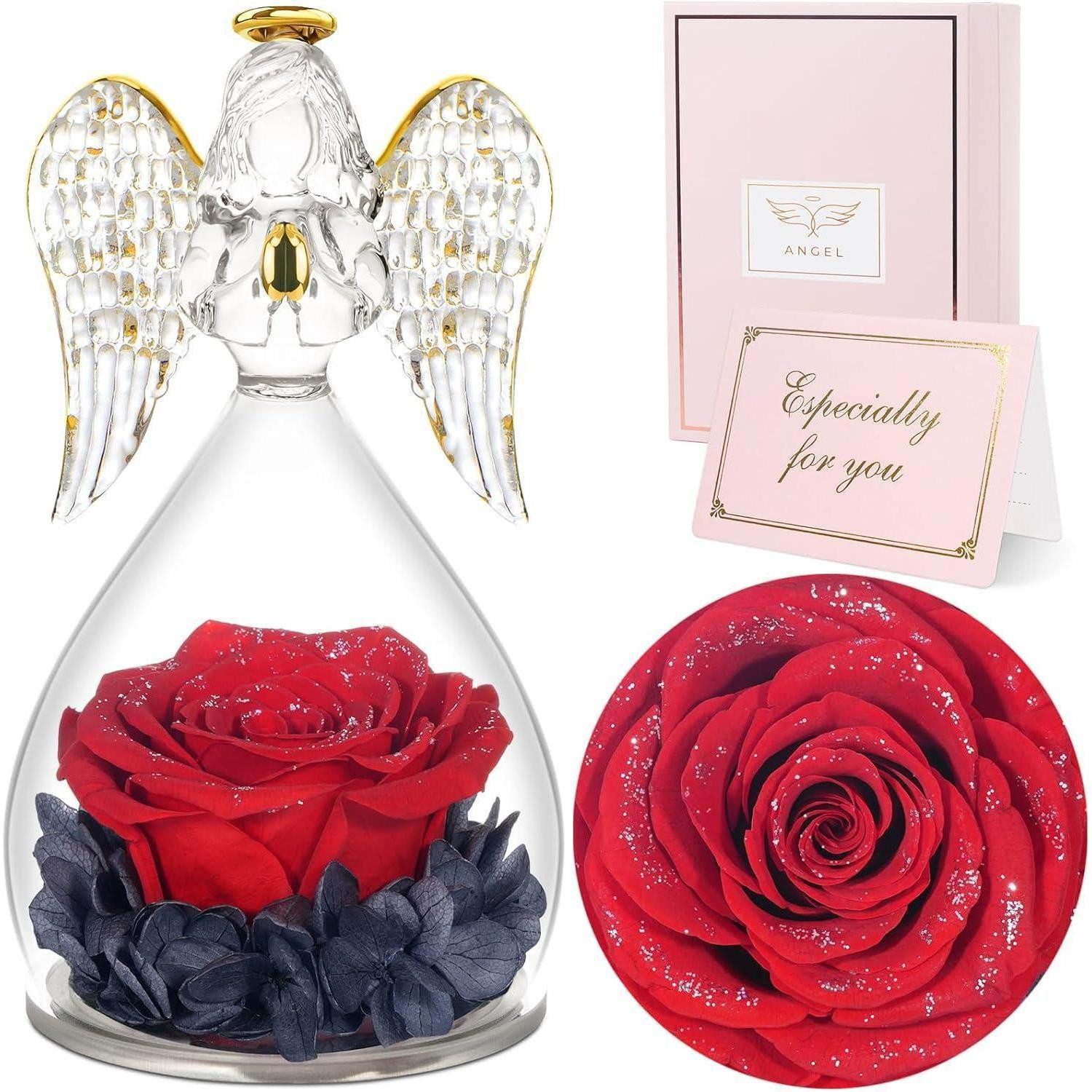 Sunia Geschenkbox Ewige Rose Engel Figur Muttertagsgeschenk Handgefertigte Blume