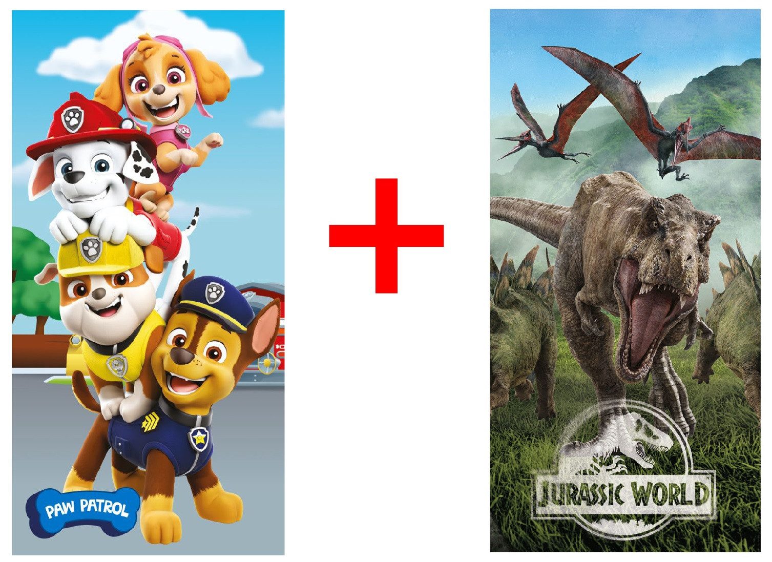 Jerry Fabrics Strandtücher Paw Patrol Jurassic T-Rex World Handtuch 70x140cm 2er-Set, Frottee (1-St)