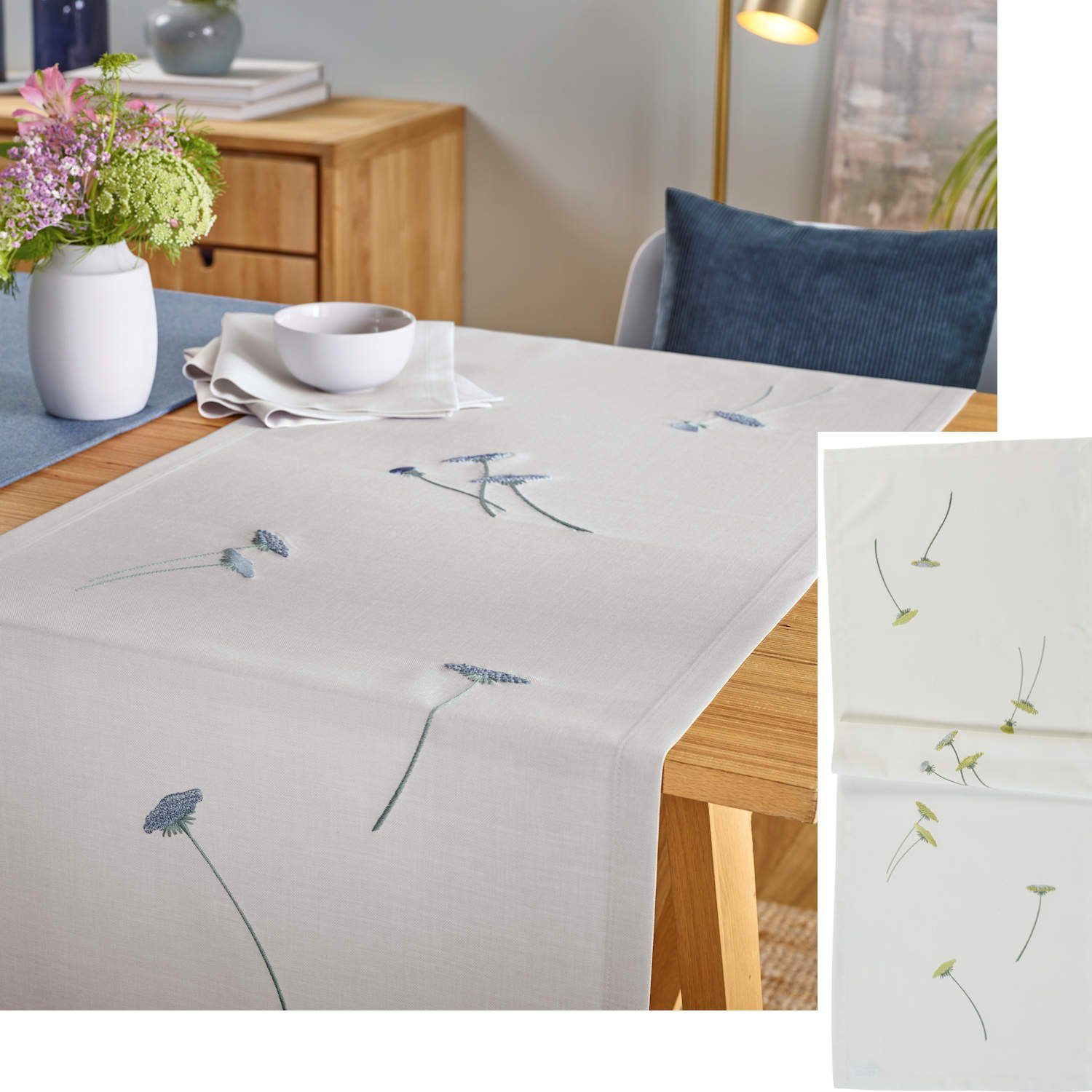 sander table + home Tischläufer Edler Tischläufer Danny mit gestickten Blüten in grün 50 x 140