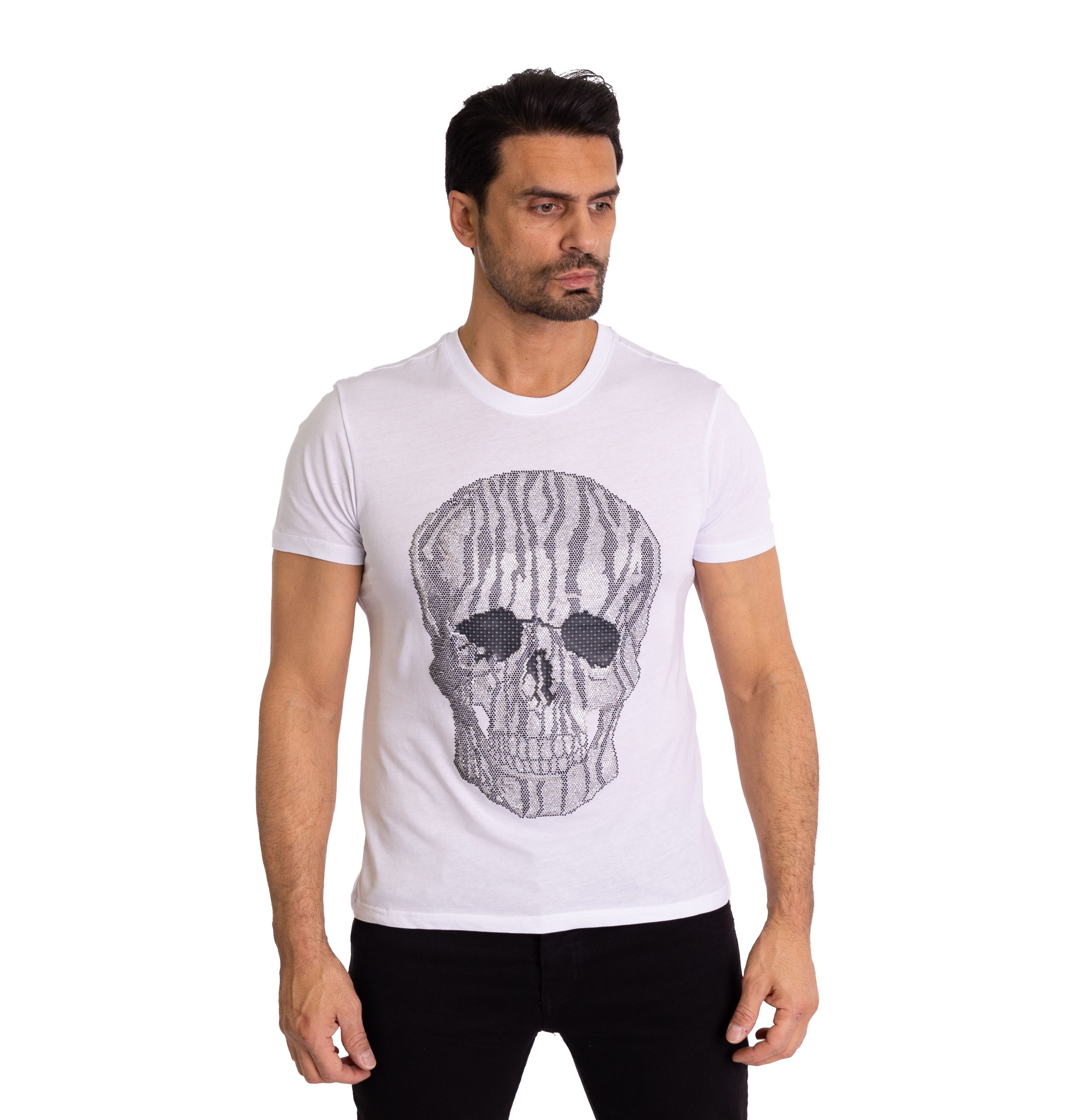 TRUENO T-Shirt Lässiges Herren Strass Totenkopf T-Shirt Weiß L günstig online kaufen