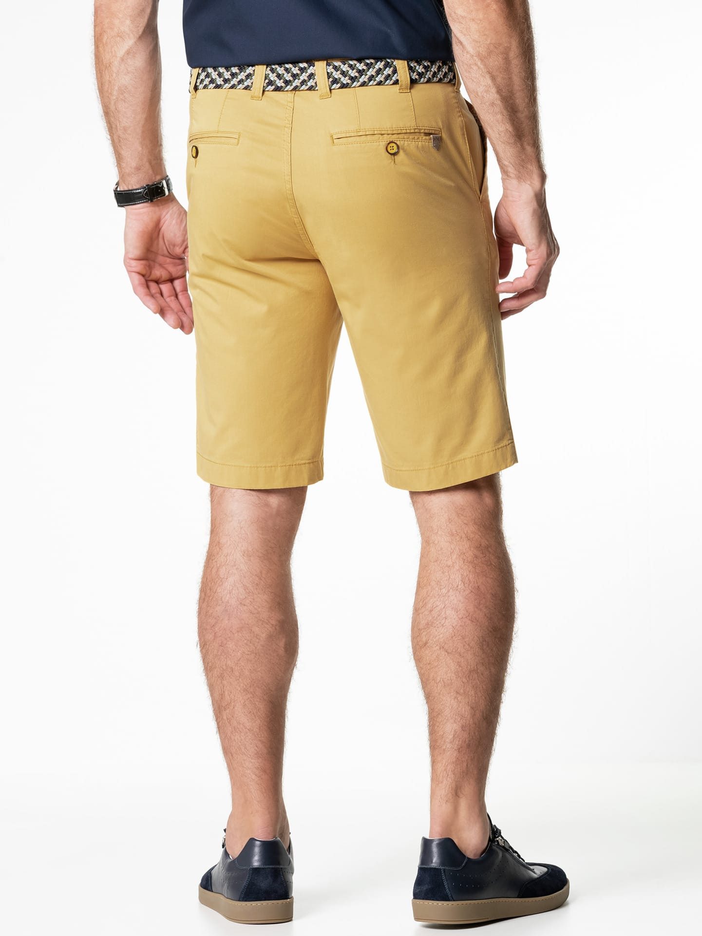 Walbusch Bermudas Herren Stretchbund Bermudas Regular Fit bügelfrei mit Flechtgürtel