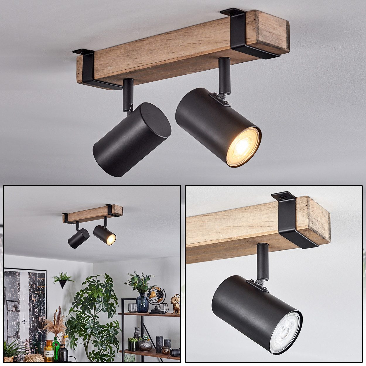 hofstein Deckenleuchte Deckenlampe verstellbar aus Metall/Holz in Schwarz/N günstig online kaufen