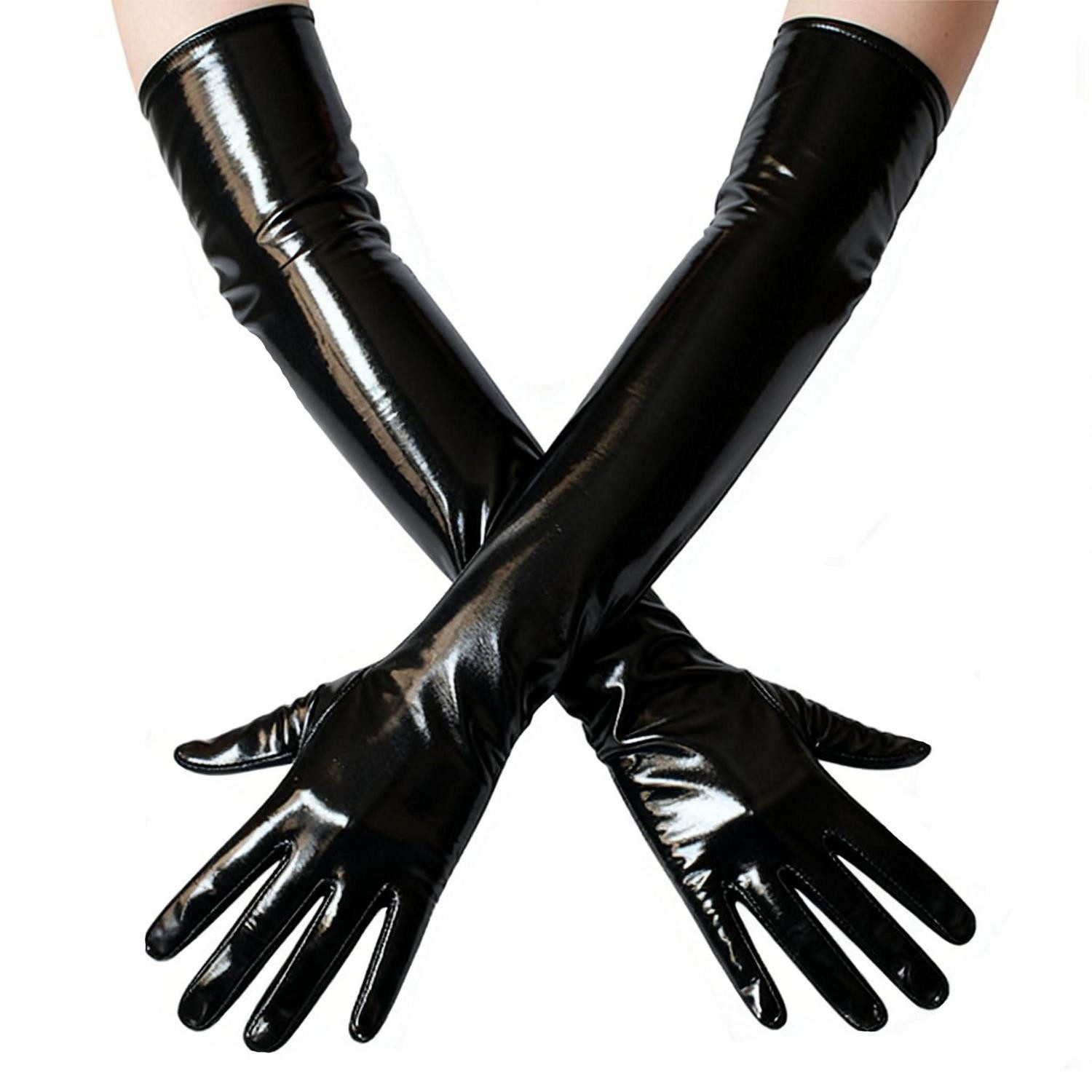 LuxusKollektion Abendhandschuhe Lange Handschuhe Schwarz in Lederoptik (1-St)