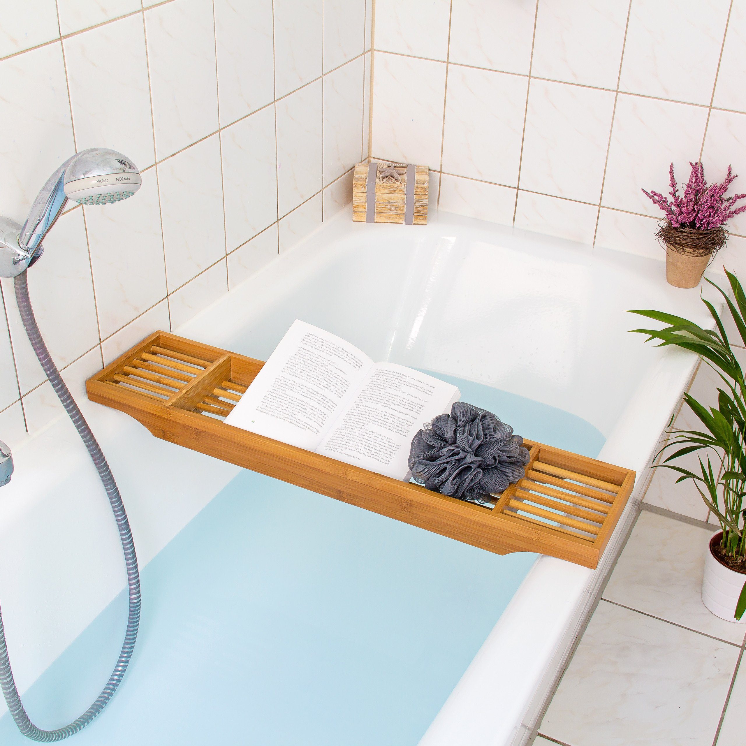 relaxdays Badewannenablage Bambus Badewannenablage mit 3 günstig online kaufen